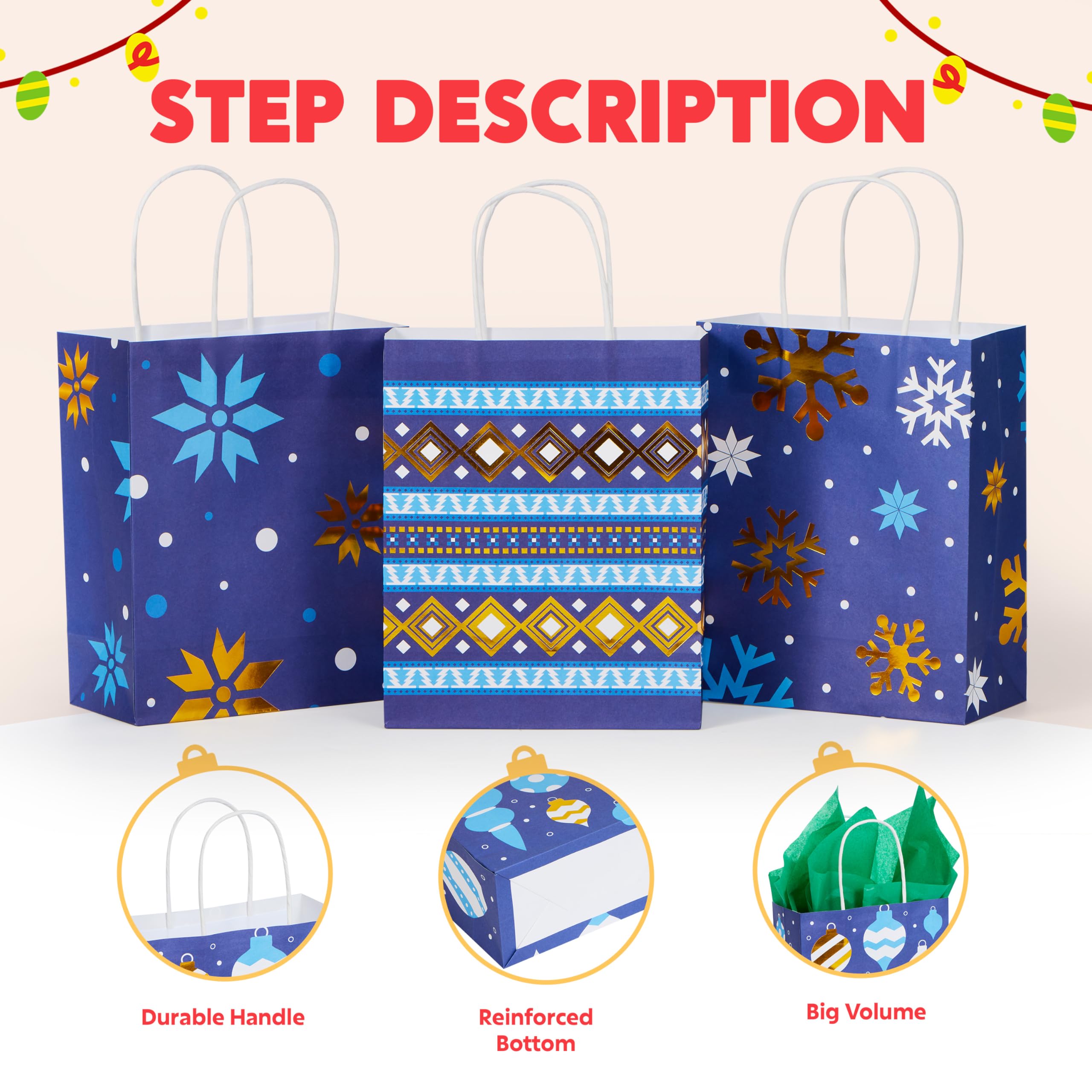 24 PCS Christmas Kraft Gift Bags - Image 3