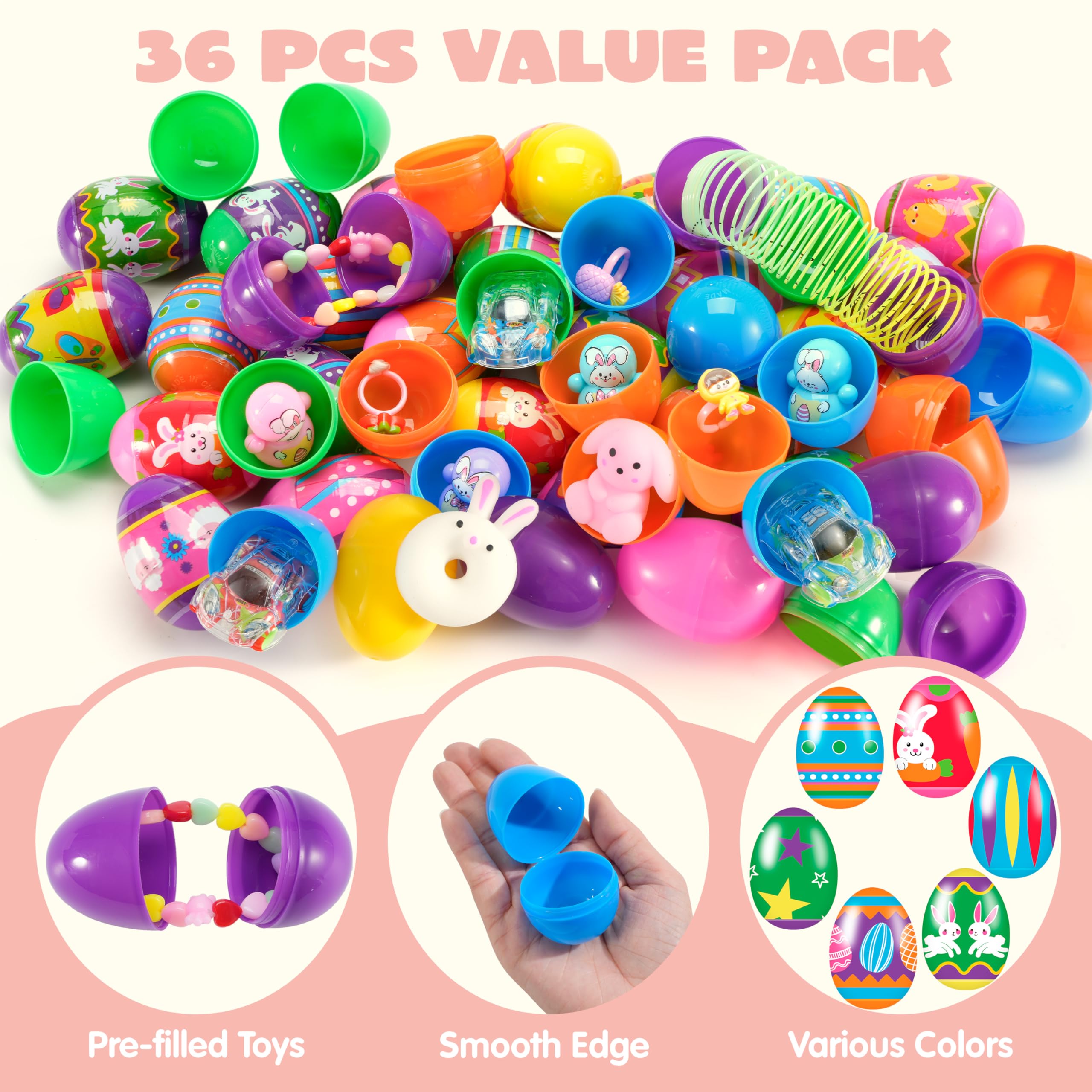36 Pcs Prefilled Easter Eggs with Assorted Toys - Image 3