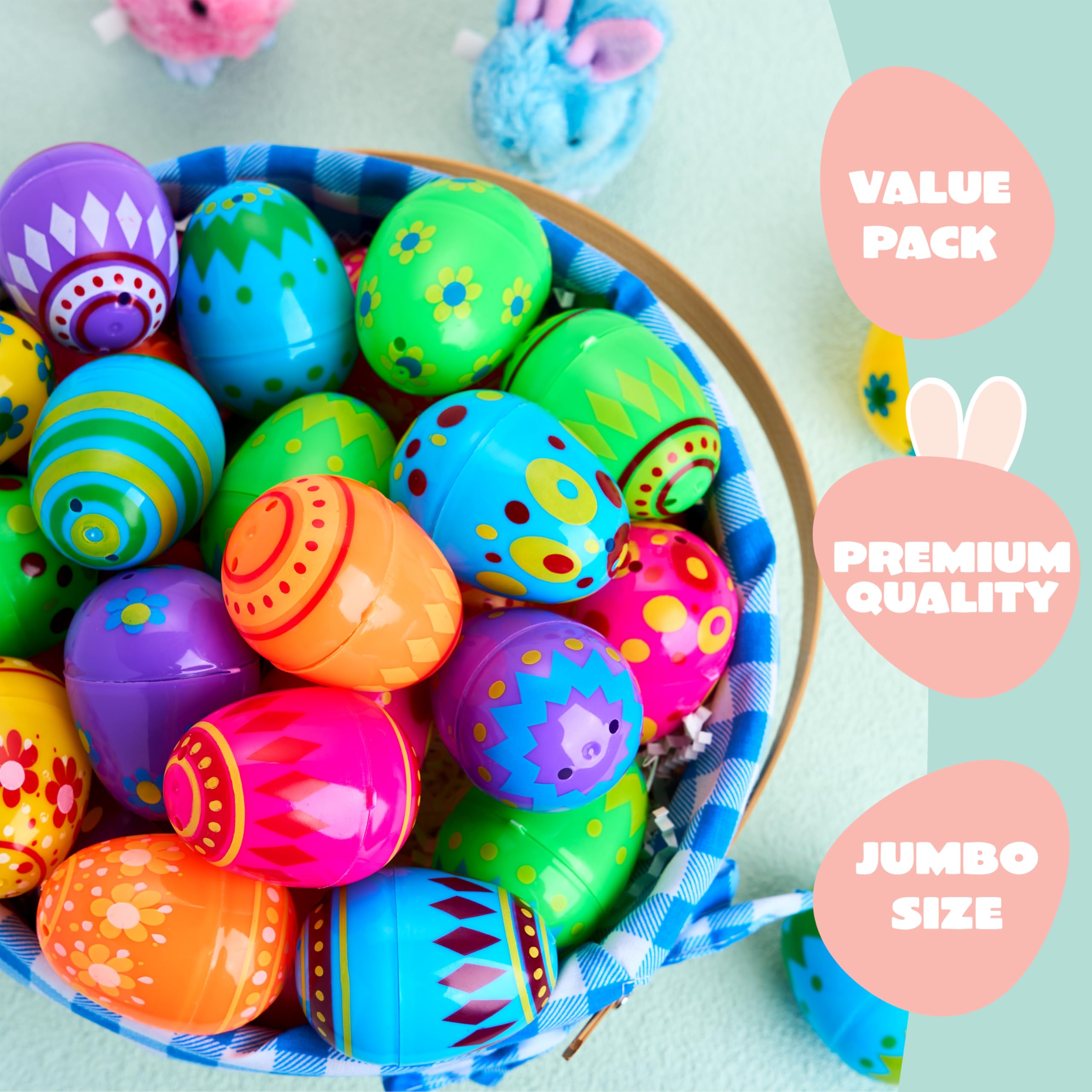 50 Pcs Plastic Printed Bright Easter Eggs for Easter Hunt - Image 3