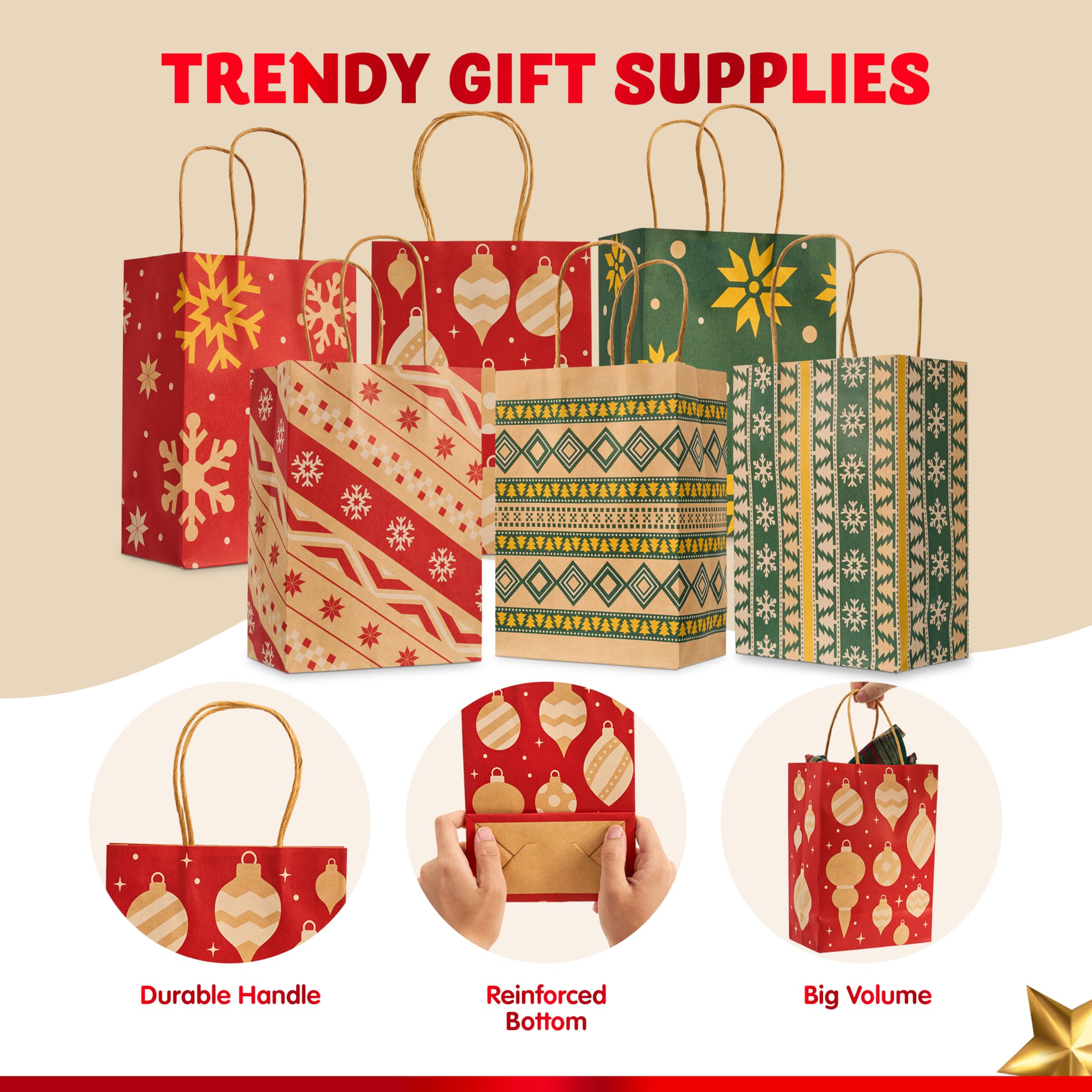 24PCS Christmas Kraft Bags Holiday Paper Goody Gift Bags - Image 3