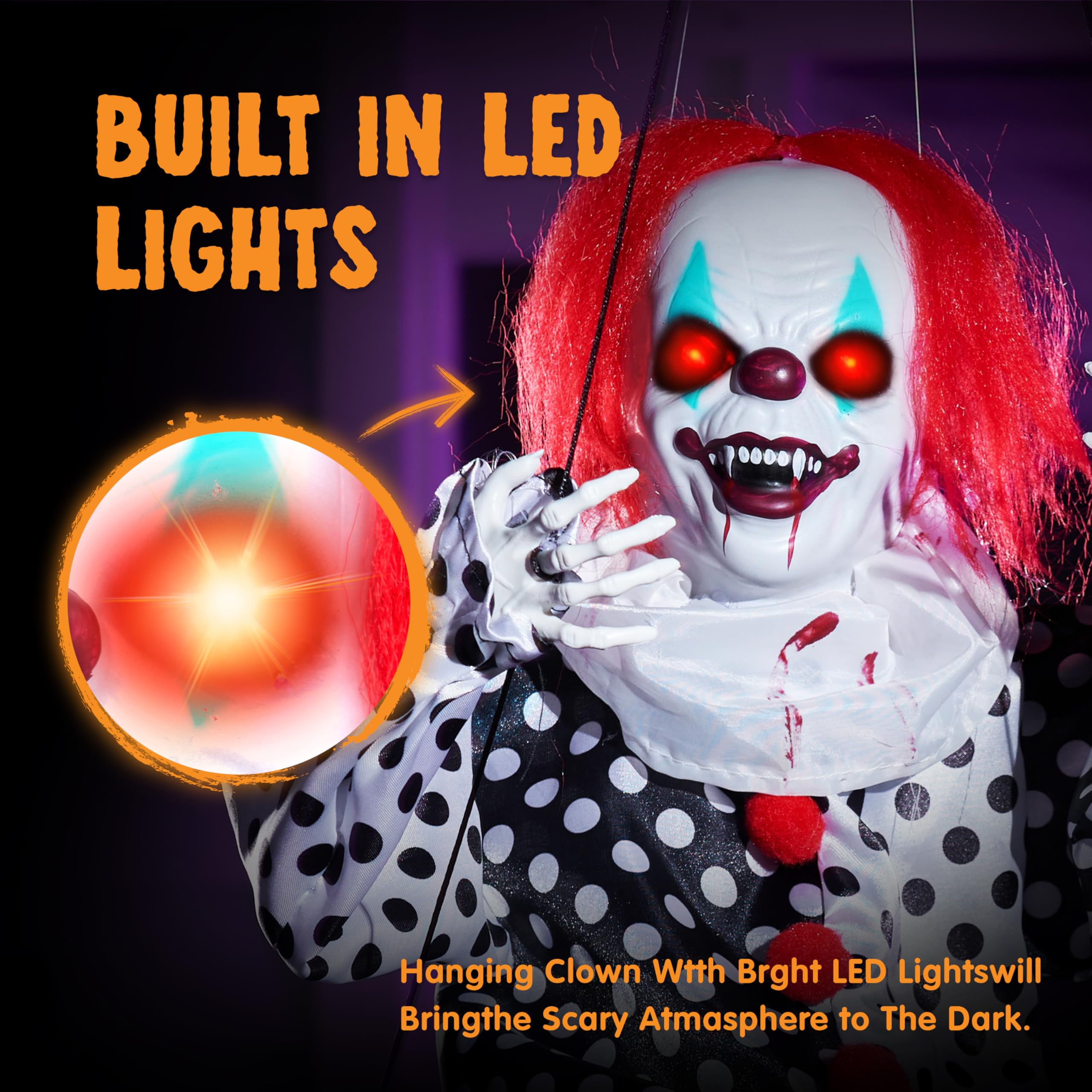 Halloween Hanging Swinging Animatronic Clown - Image 3