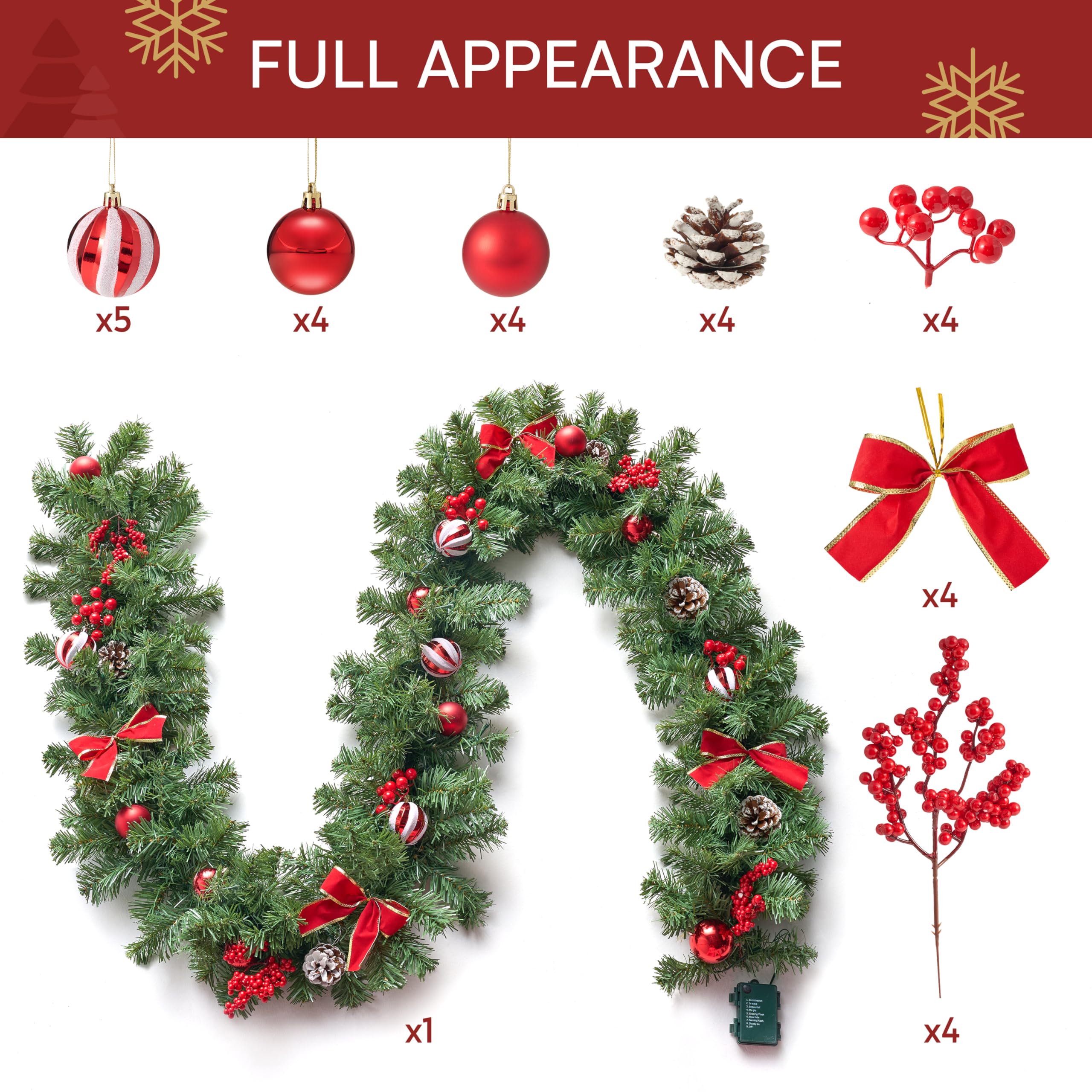 9FT Christmas Garland with Lights - Image 4