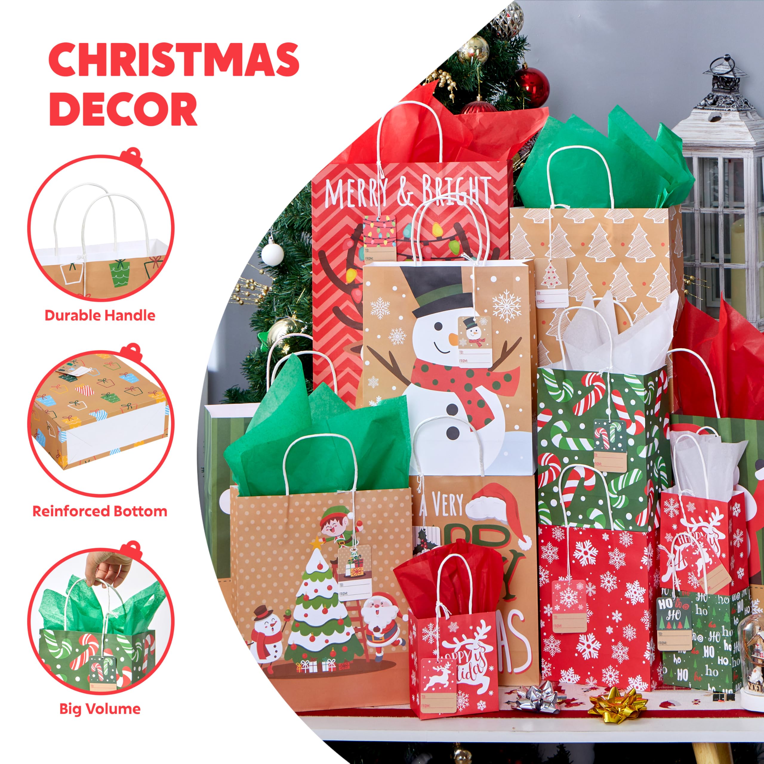 24 Packs Christmas White Kraft Gift Bag - Image 3