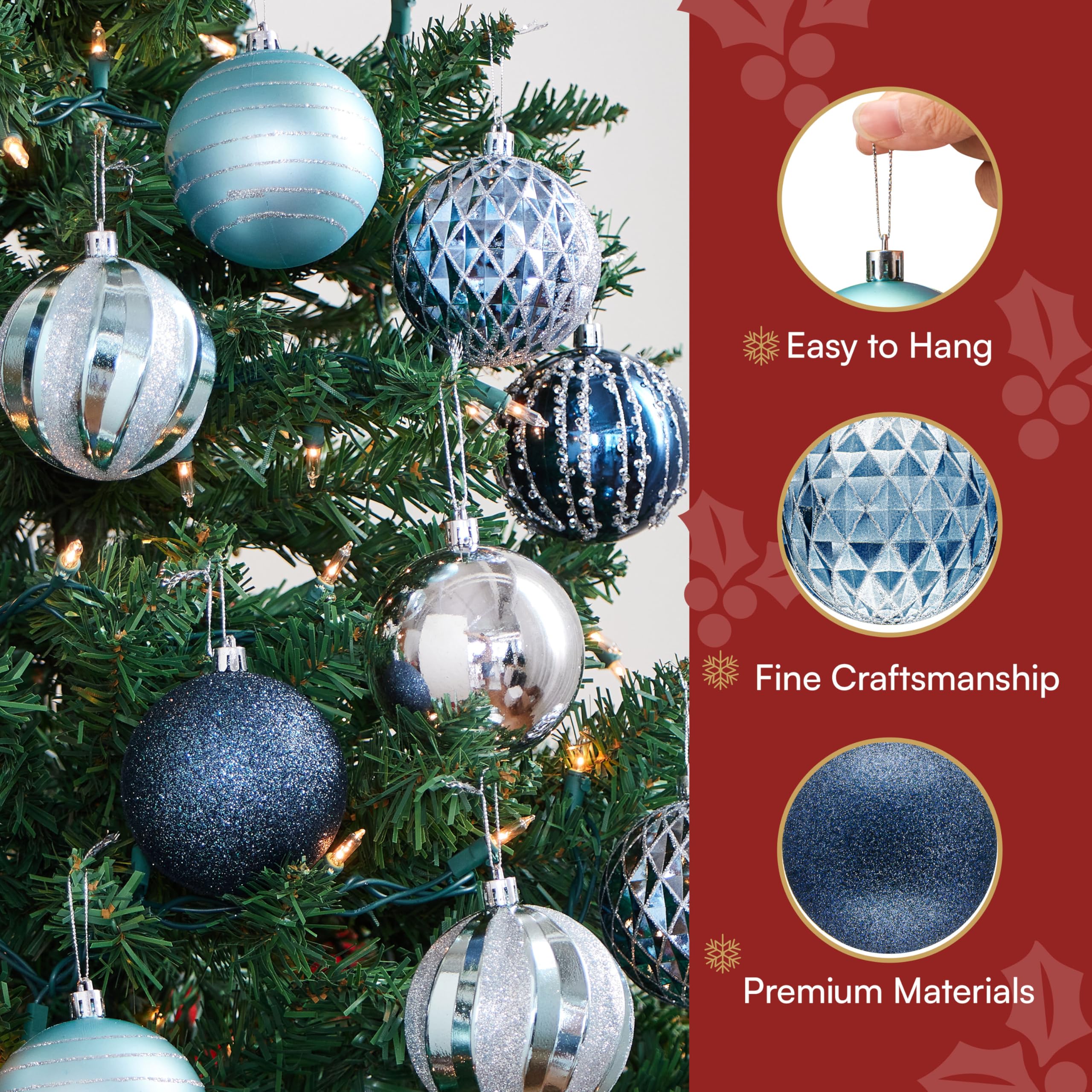12 Pcs 3.15 Blue Silve Christmas Balls Ornaments Set - Image 3