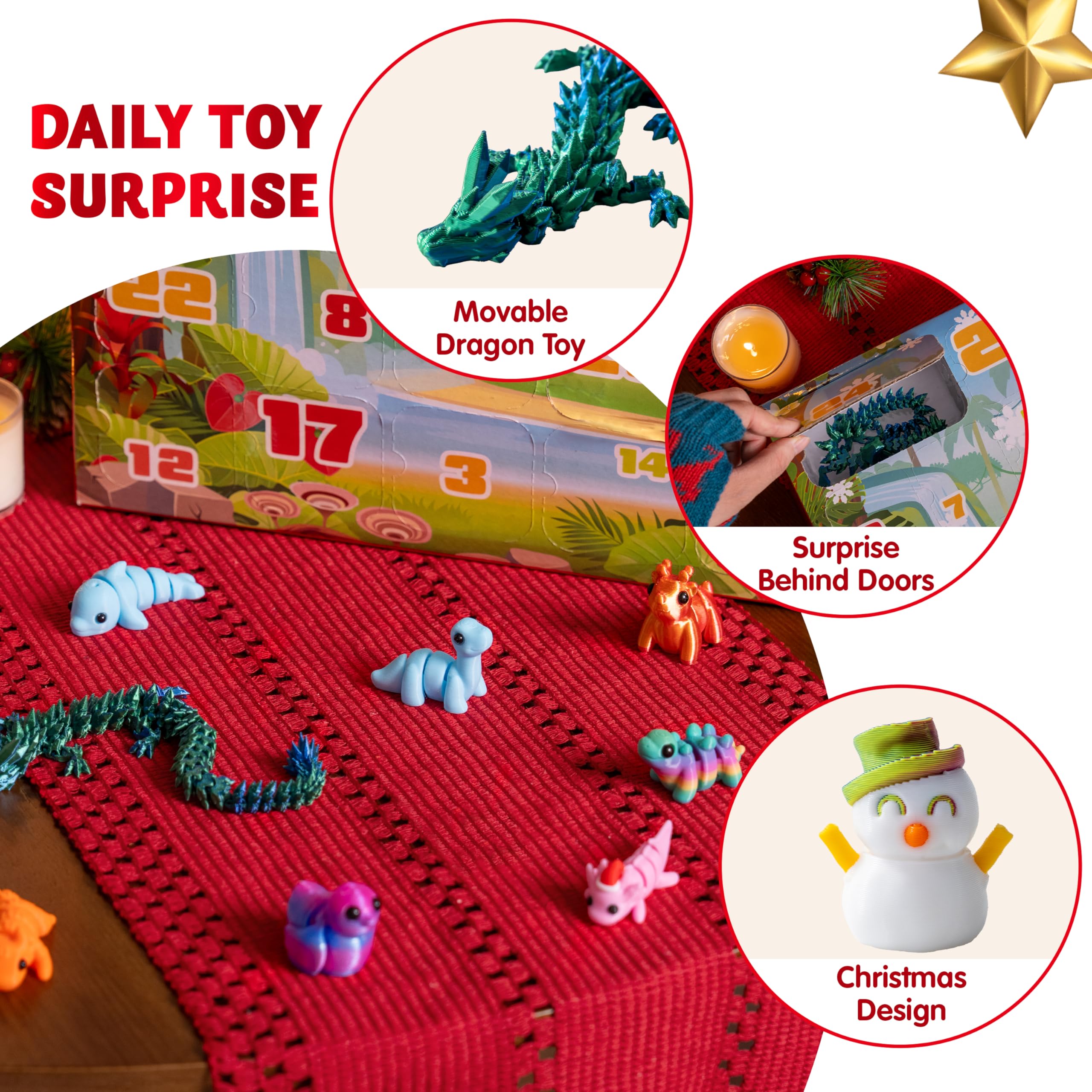 24 Pcs Christmas Advent Calendar 3D Printed Toys - Image 3