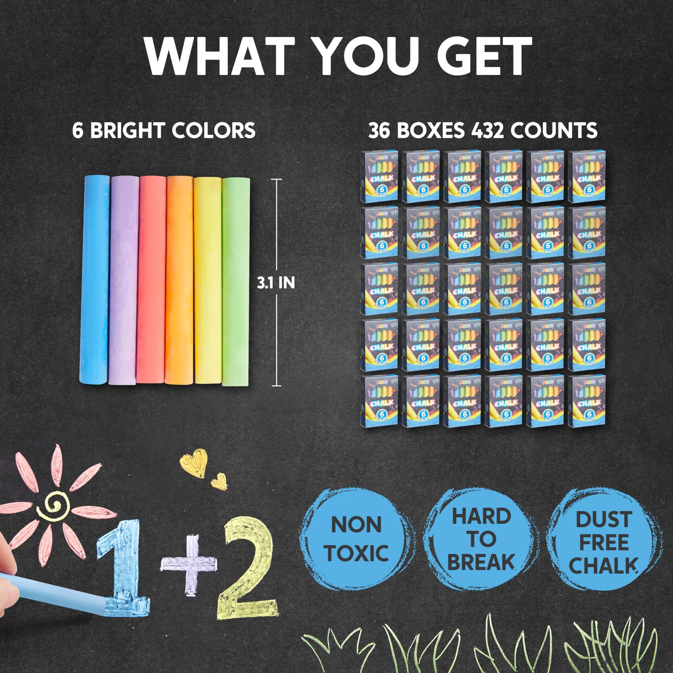 432 Counts Mini Chalk Set for Kids, Non-Toxic Mini Chalk for Boys Girls 3+ (36 Boxes) - Image 6