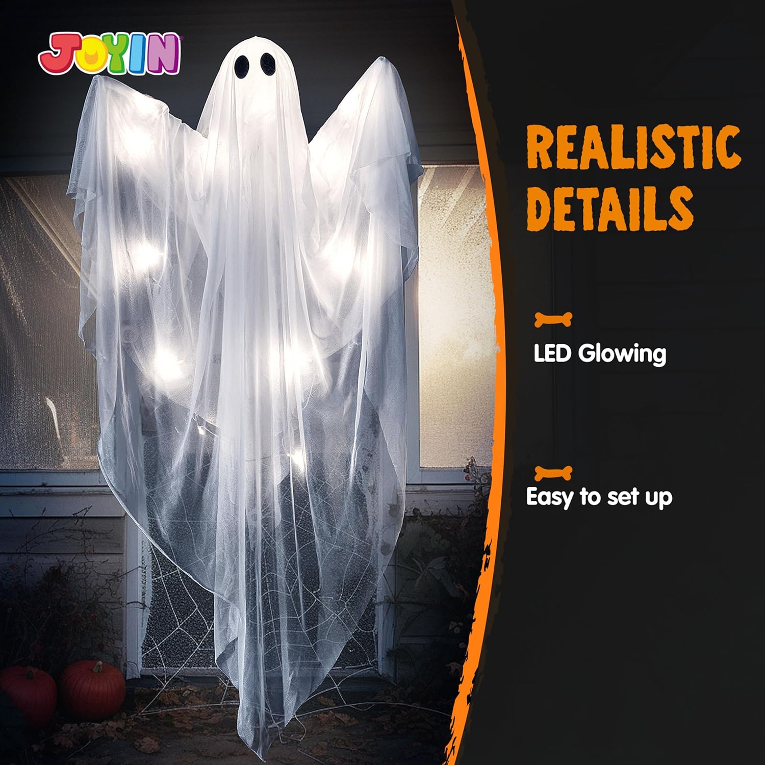 47” Halloween Hanging Light up Ghost with Spooky White LED Light - Image 4