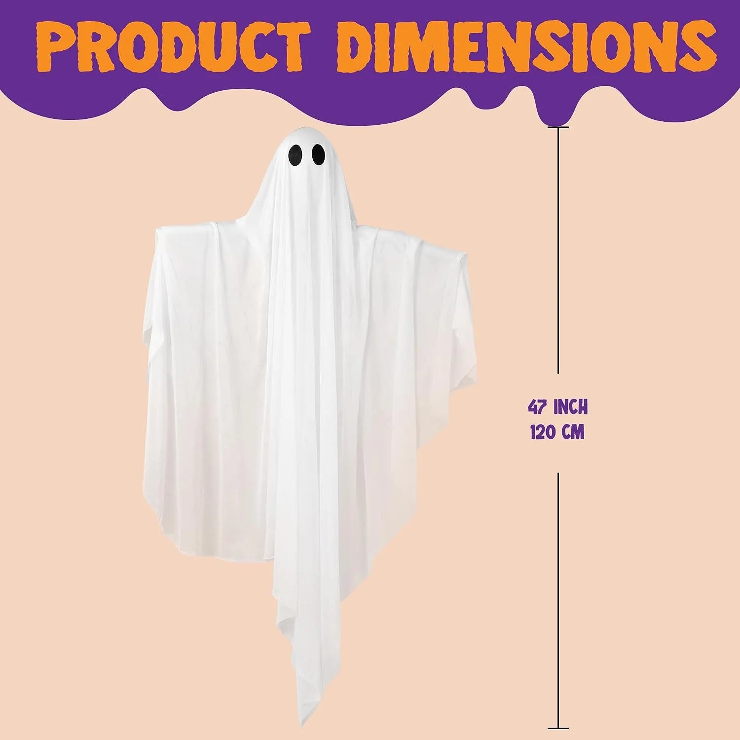 47in Halloween Hanging Spooky Purple LED Light Ghost - Image 2