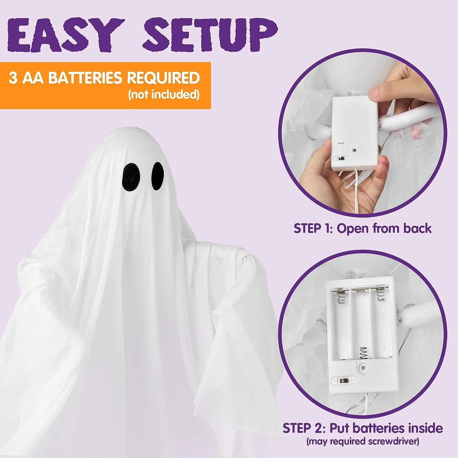 47in Halloween Hanging Spooky Purple LED Light Ghost - Image 4