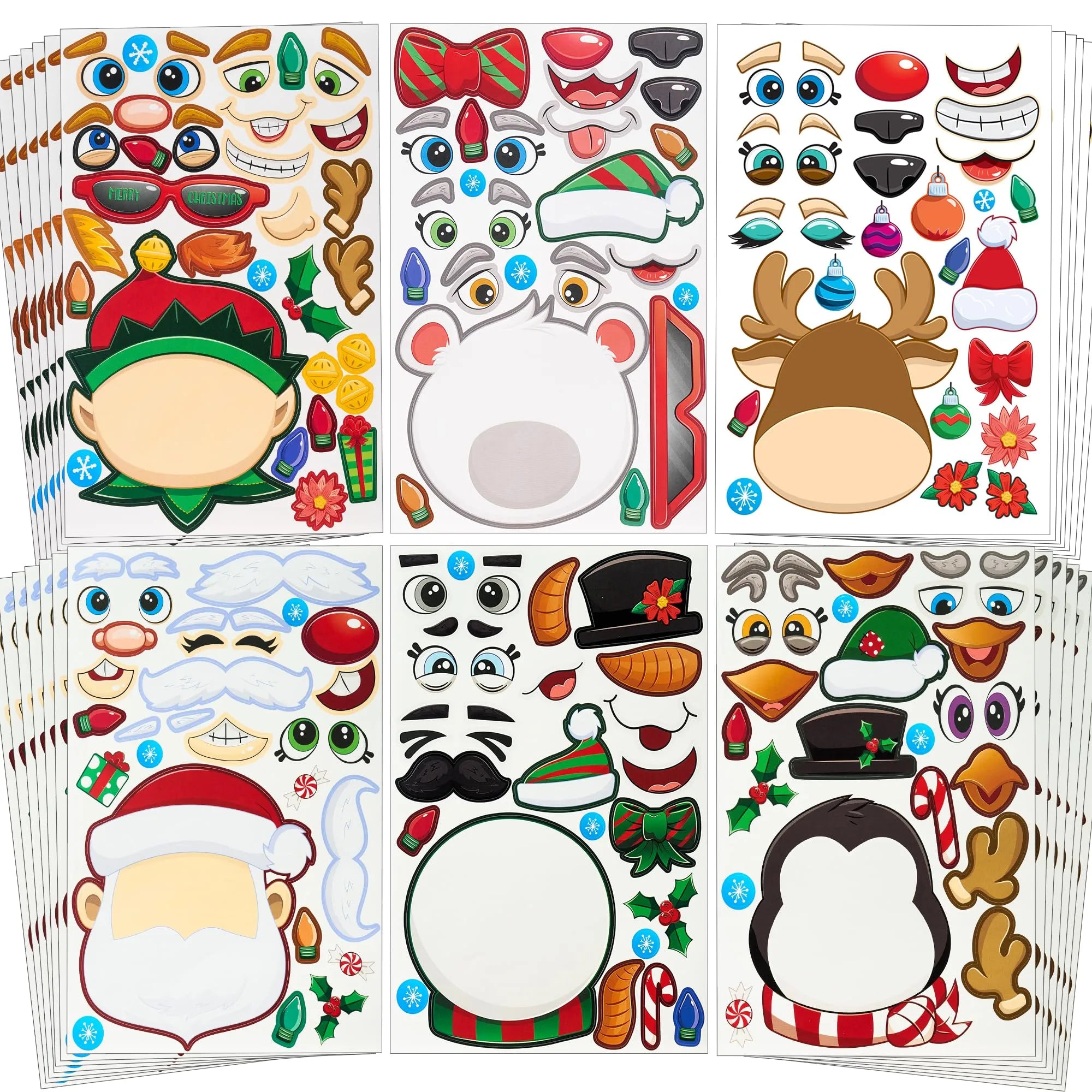 48 Pcs Christmas Make A Face Sticker, Xmas Stickers
