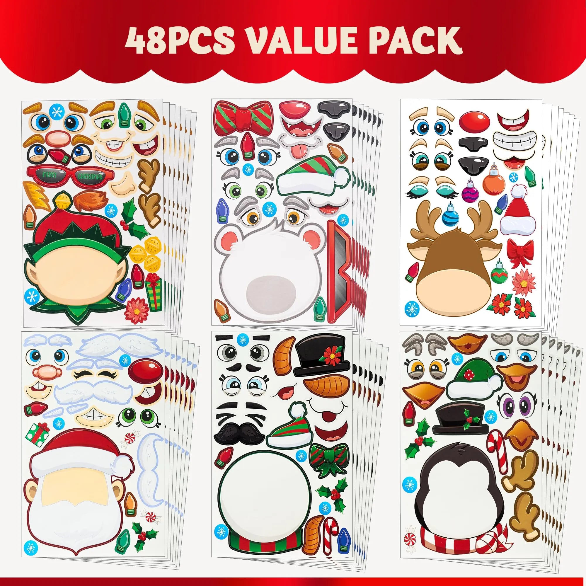 48 Pcs Christmas Make A Face Sticker, Xmas Stickers - Image 2