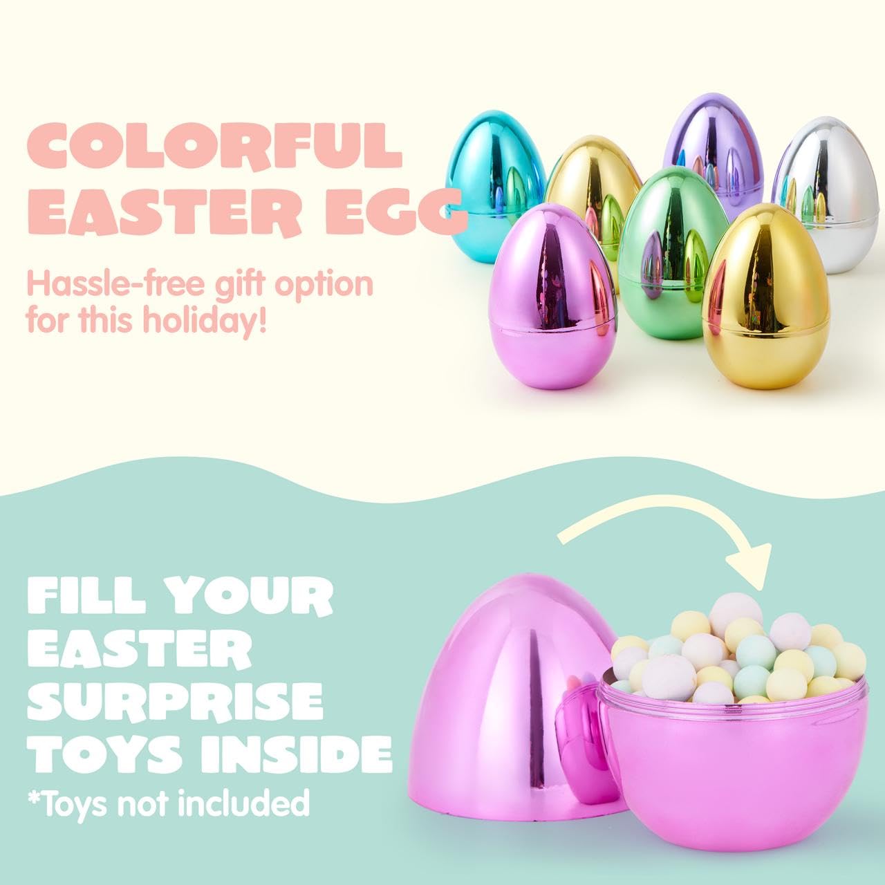 6 Pcs Large Metallic Easter Eggs, 6 Inches Colorful Jumbo Plastic Eggs - Image 4