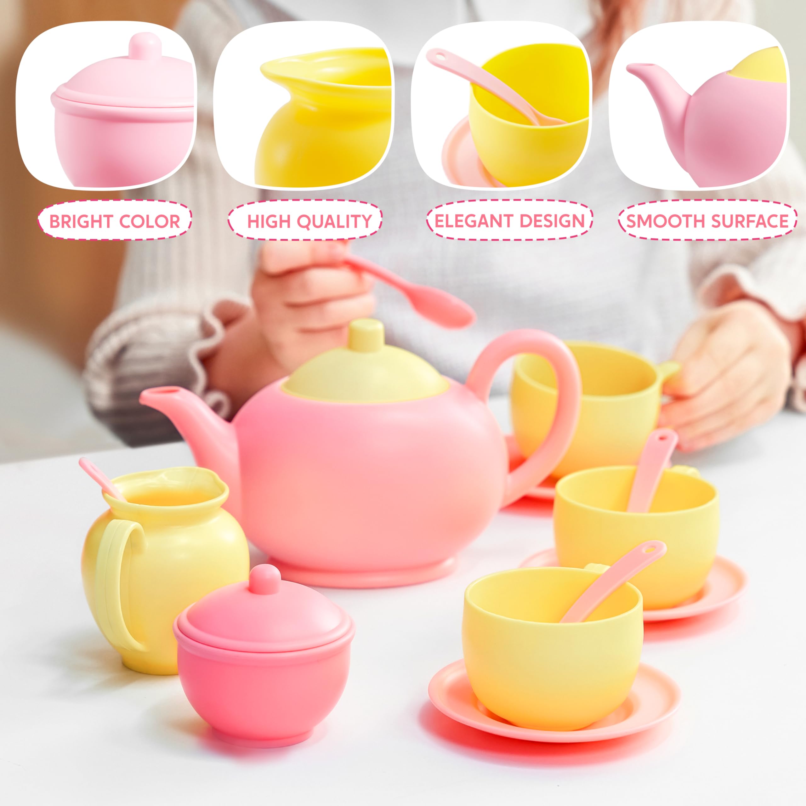 18PCS Pretend Tea Party Set - Pink Teapot - Image 4
