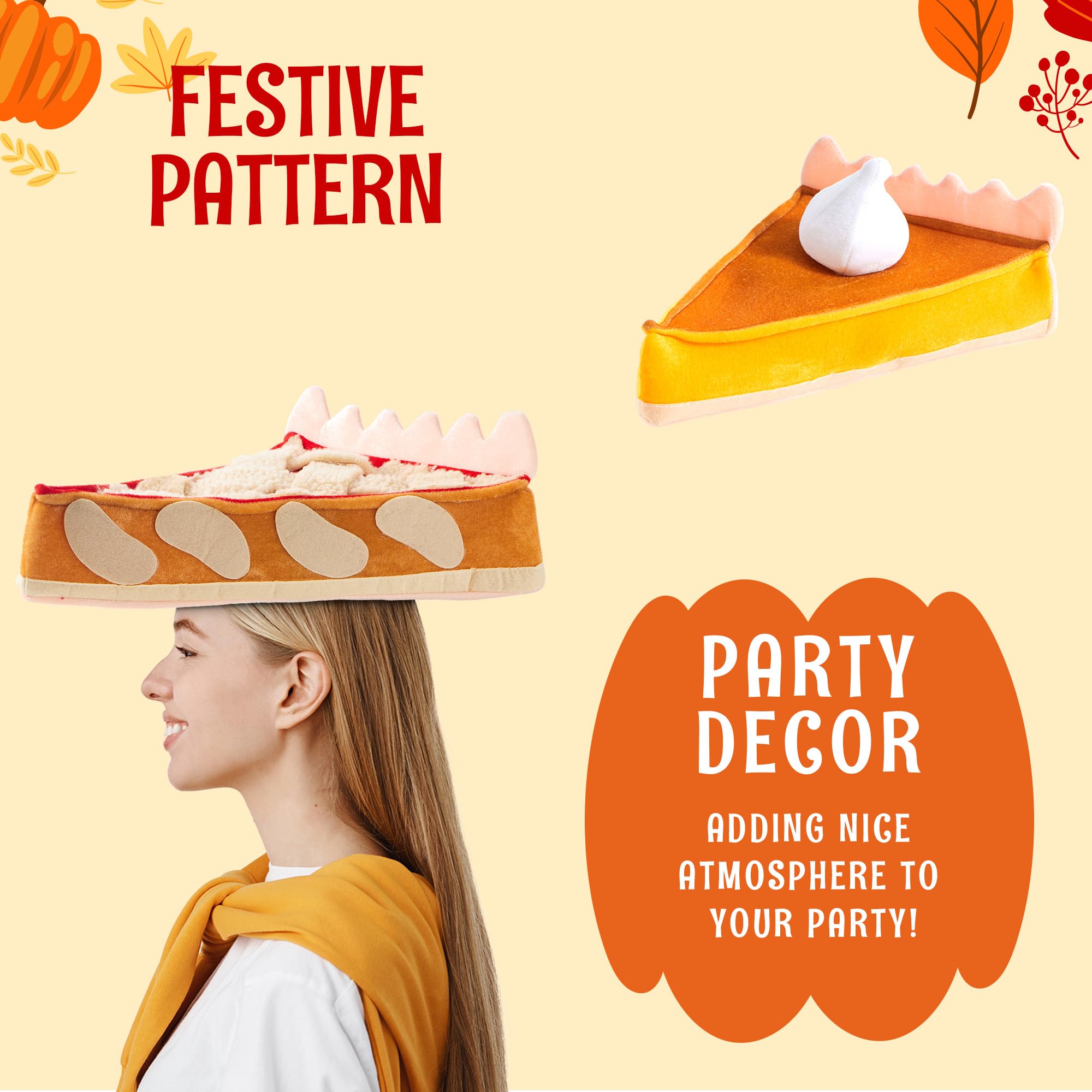 2 PCS Thanksgiving Decorative Plush Pumpkin & Apple Pie Hats - Image 4