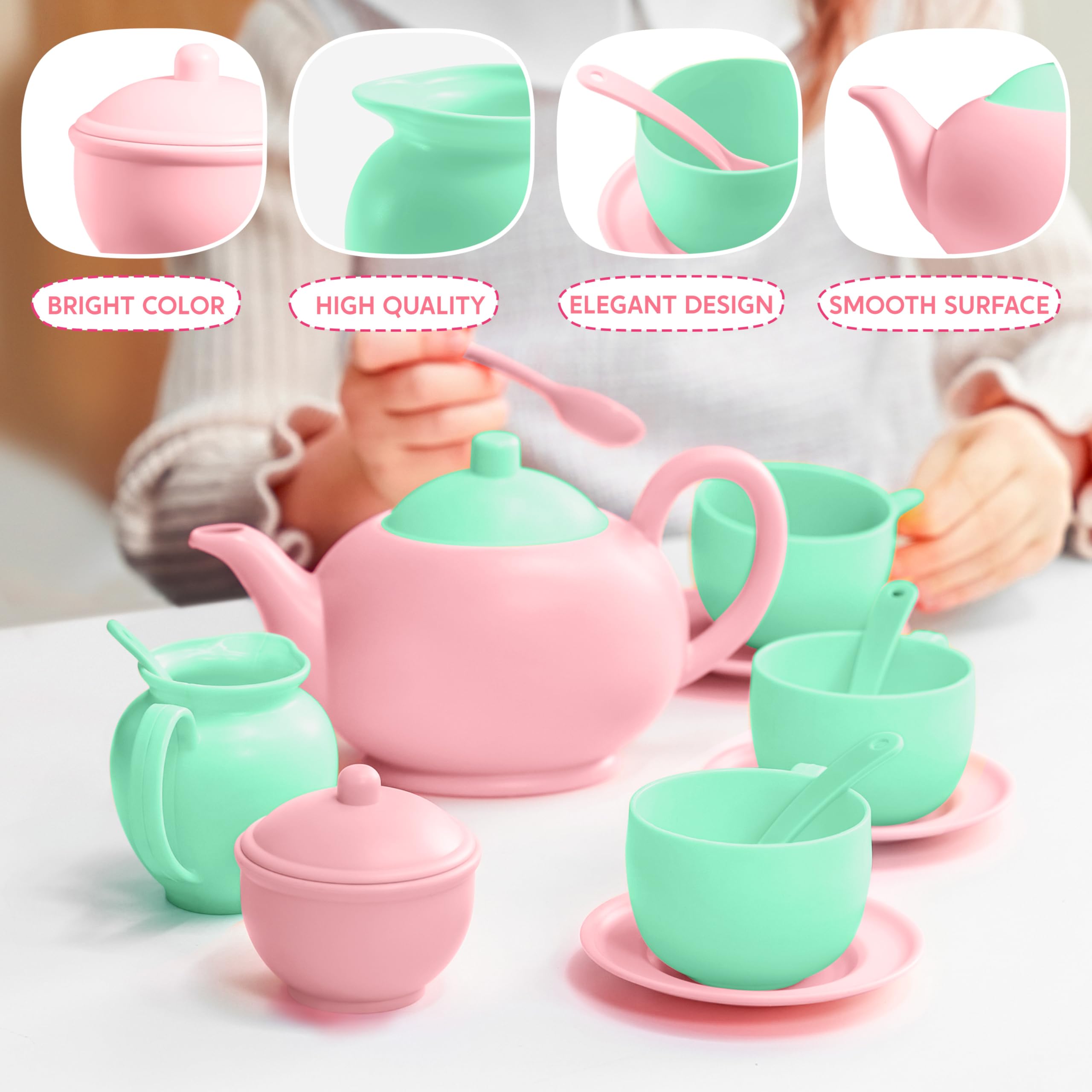 18PCS Pretend Tea Party Set - Baby Pink Teapot - Image 4