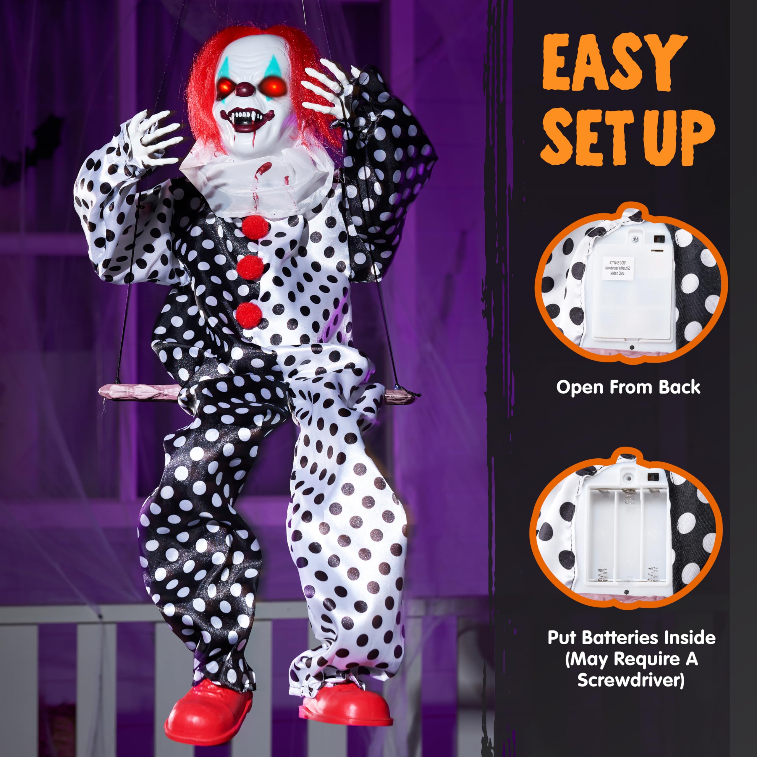 Halloween Hanging Swinging Animatronic Clown - Image 4