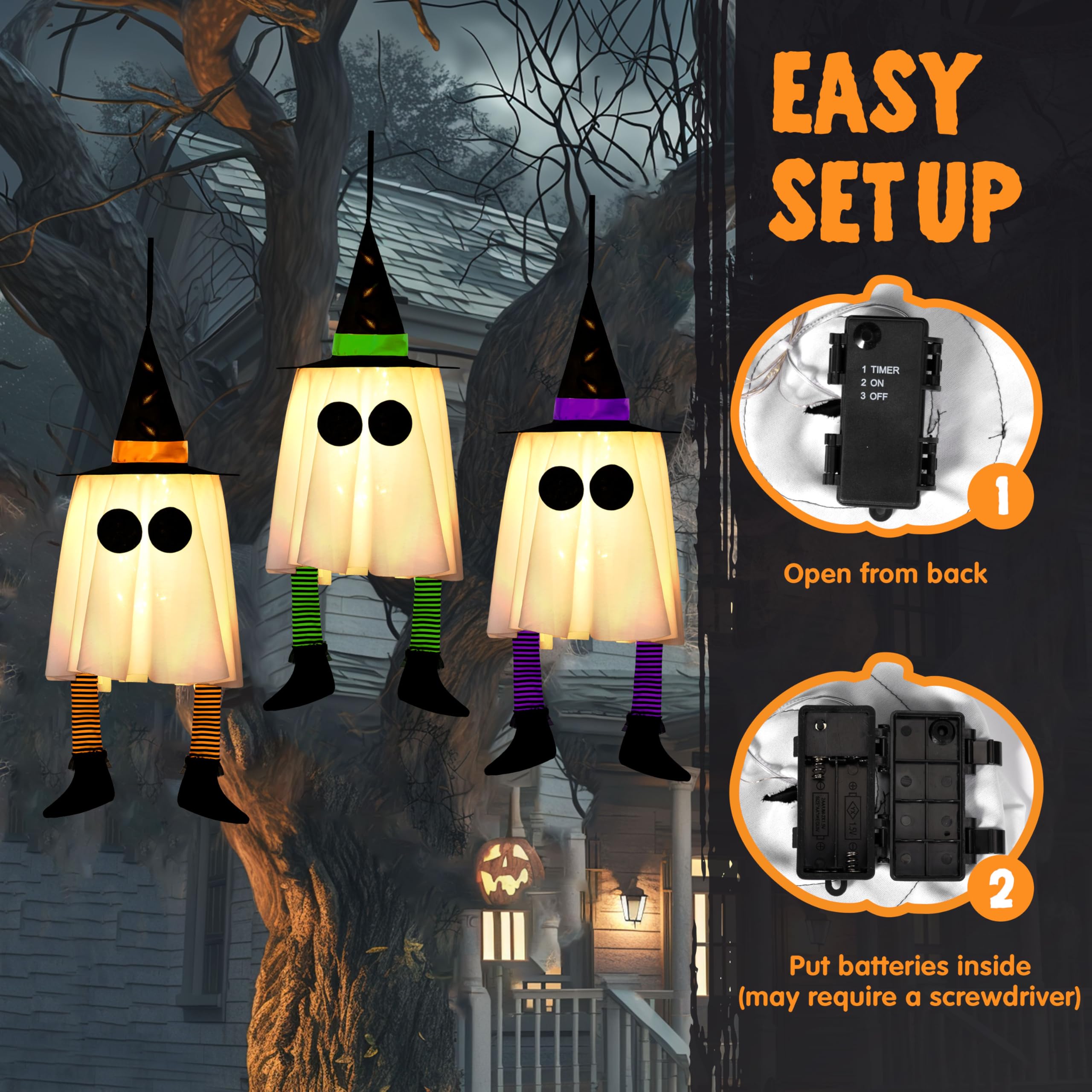 23.6 3PCS Halloween Hanging Ghosts Decorations Outdoor - Image 4