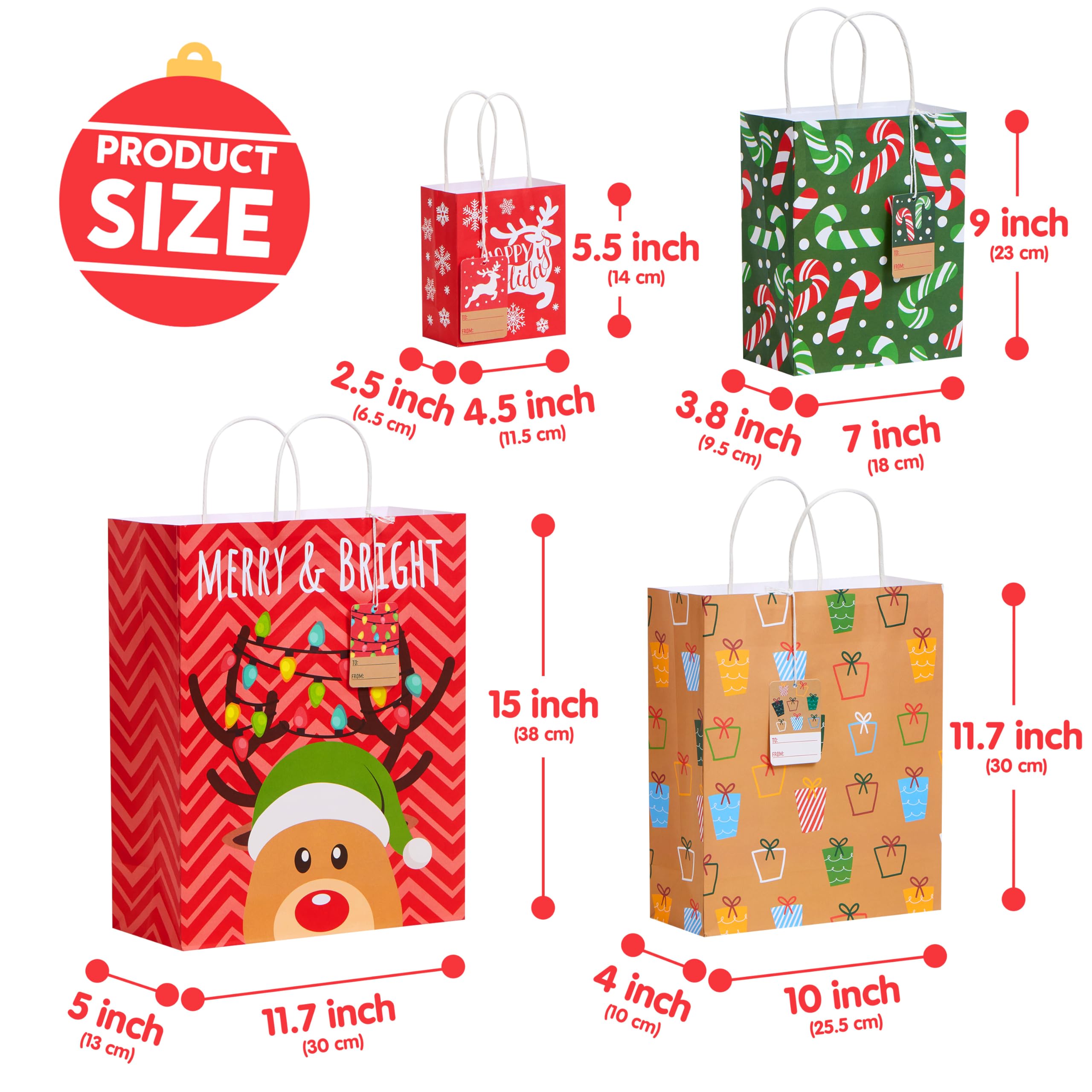 24 Packs Christmas White Kraft Gift Bag - Image 4