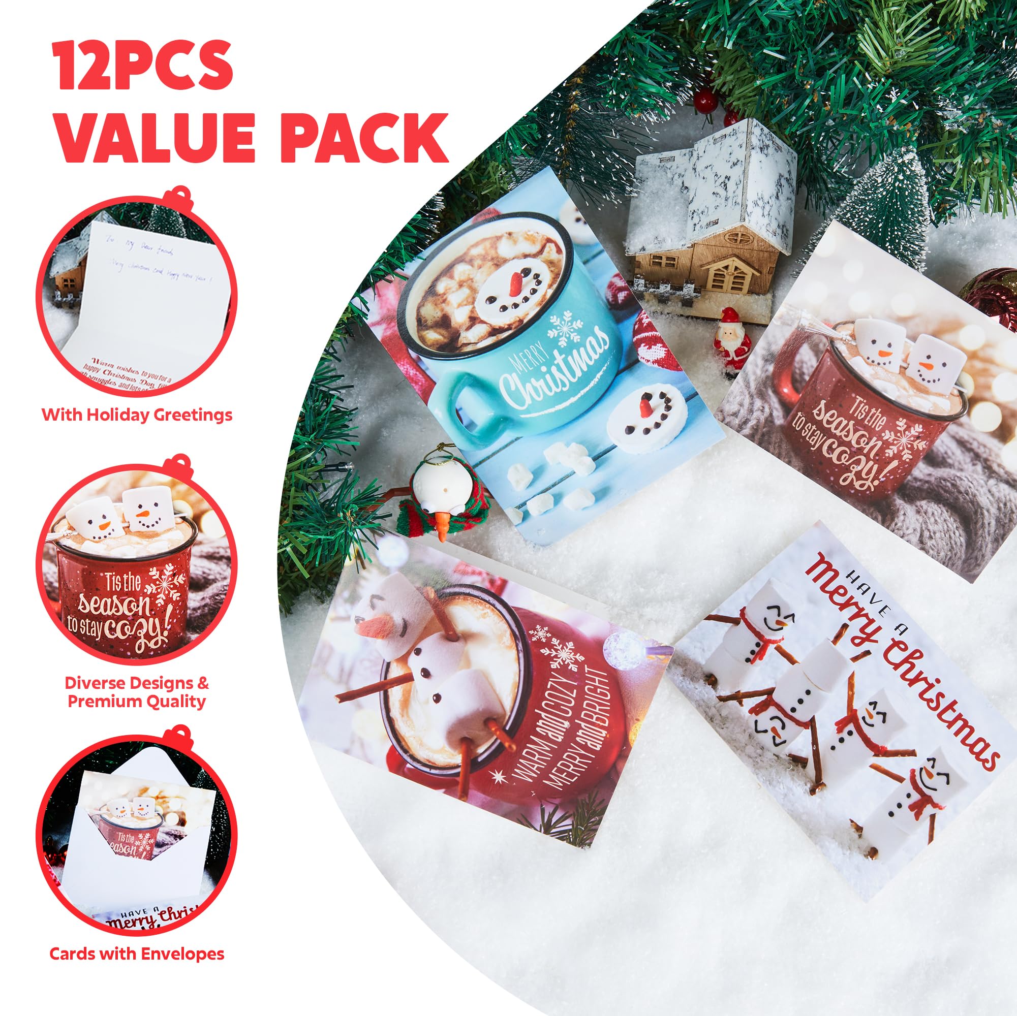 12 PCS Christmas Greeting Cards with Envelopes - Image 6