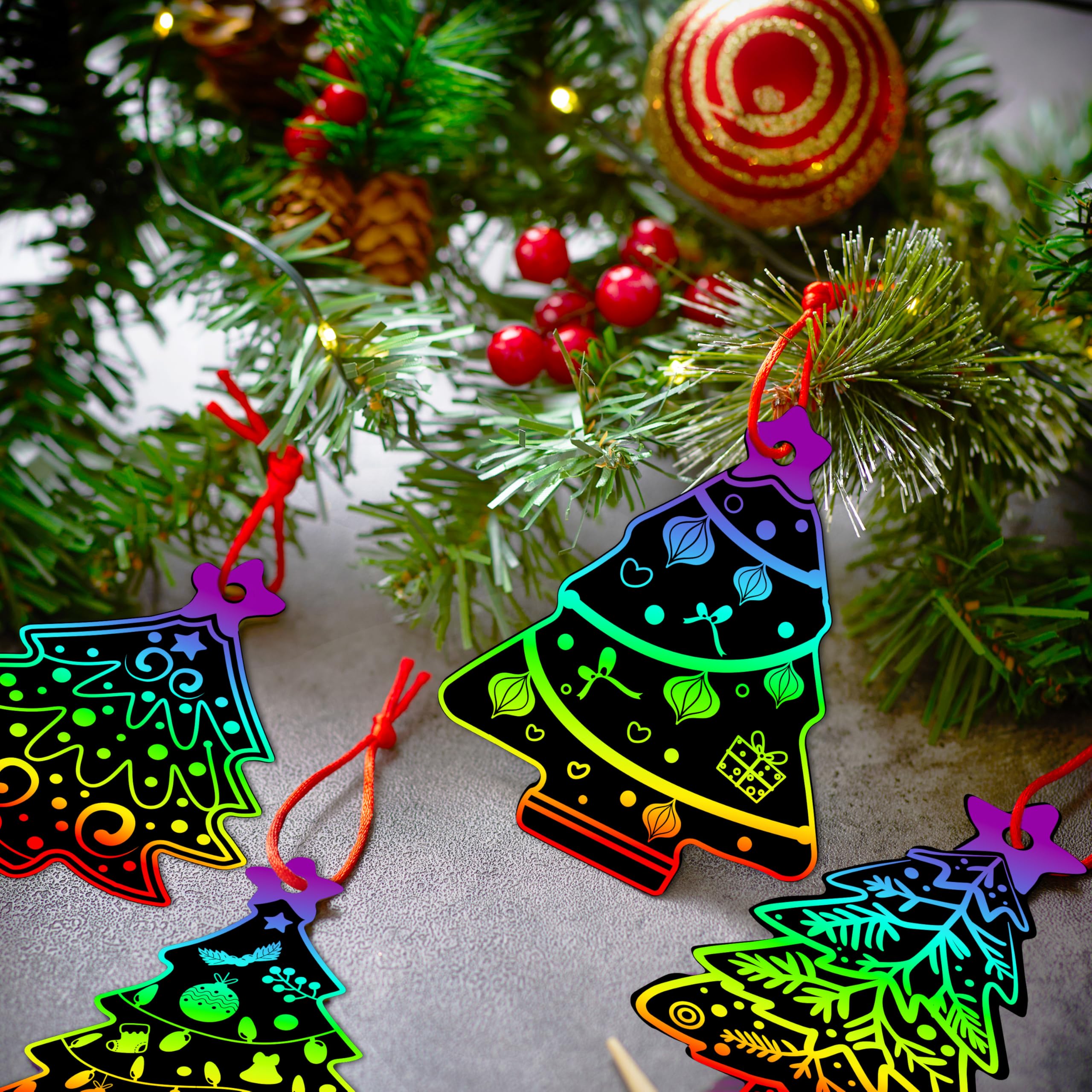 72 Pcs Christmas Scratch Art Ornaments - Image 4