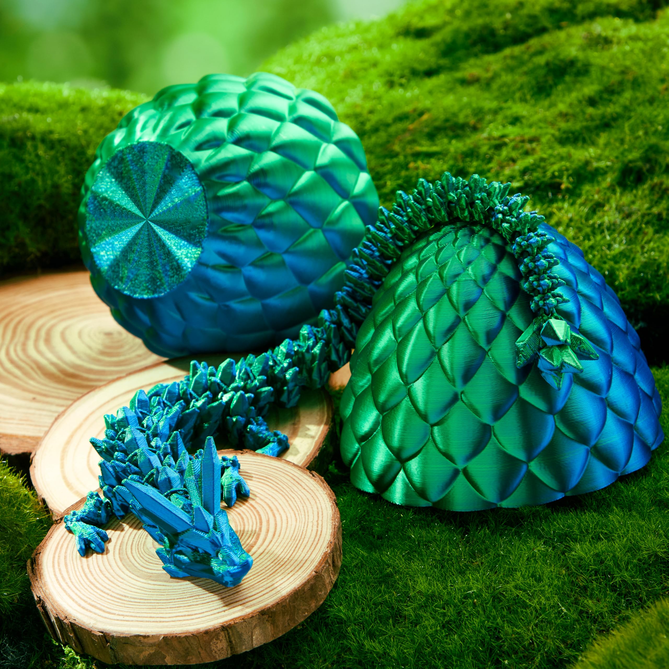 3D Printed Dragon Egg with 12 Laser Blue-Green Dragon Inside - Image 4