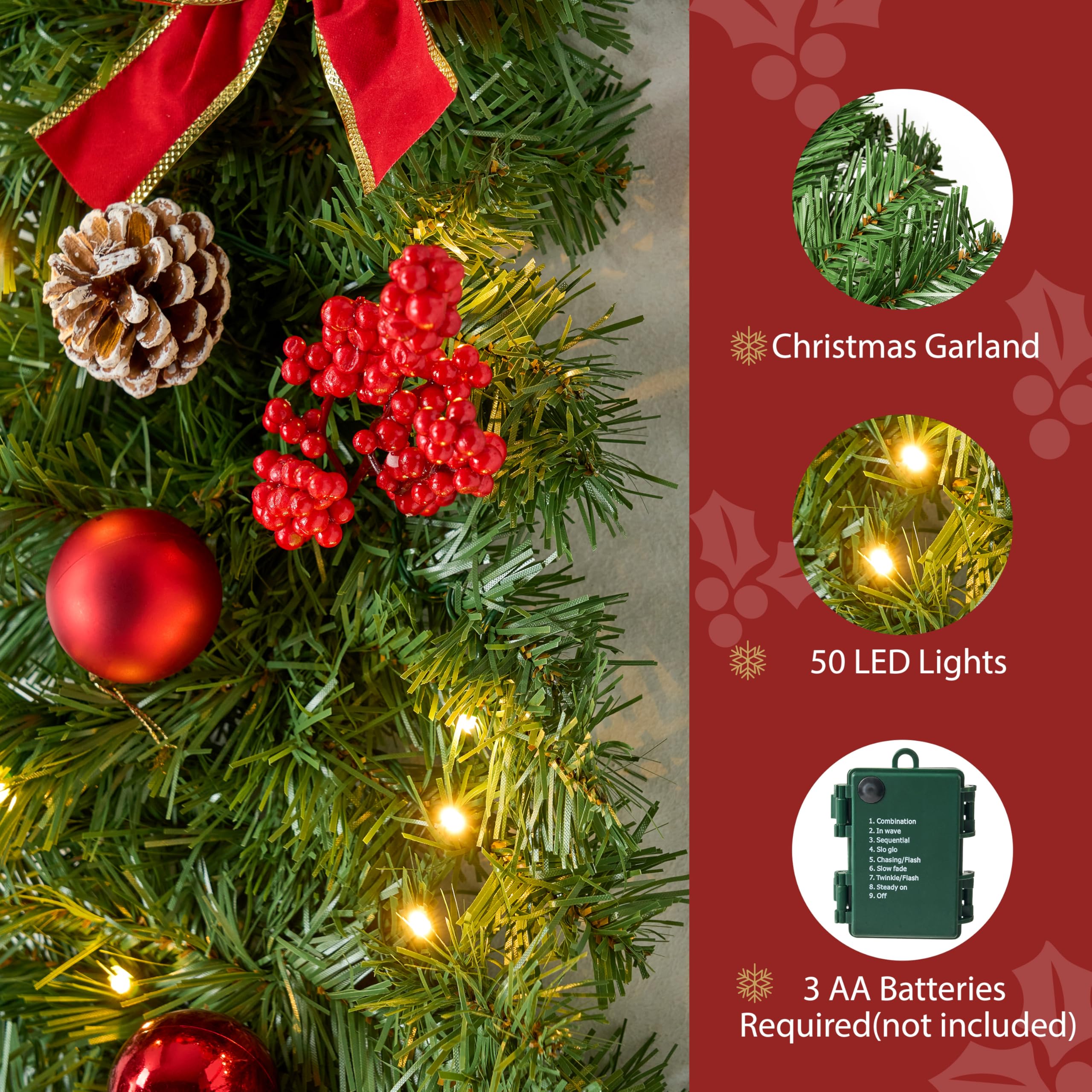 9FT Christmas Garland with Lights - Image 5