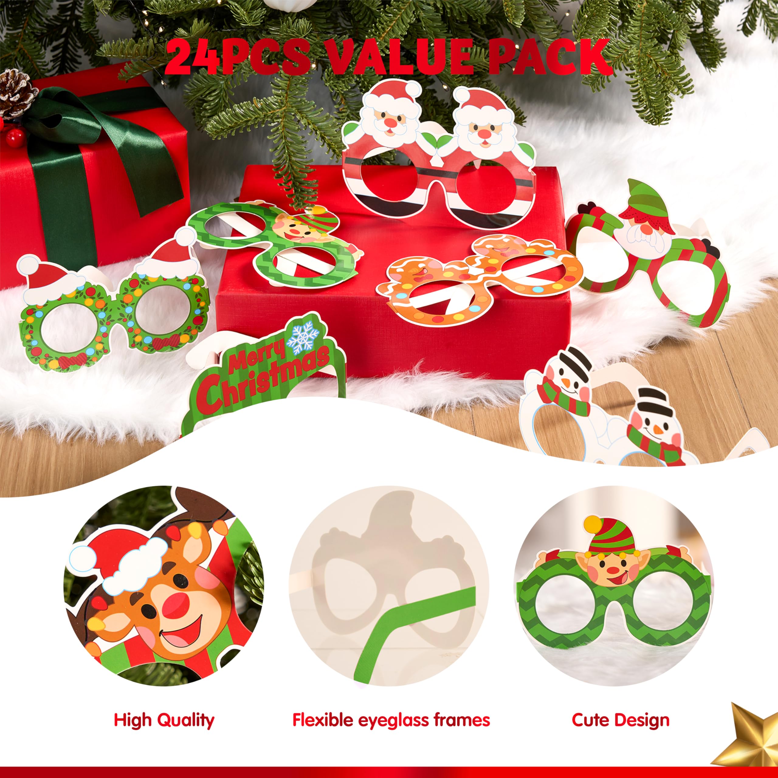 24 Pcs Christmas Paper Eyeglasses - Image 4