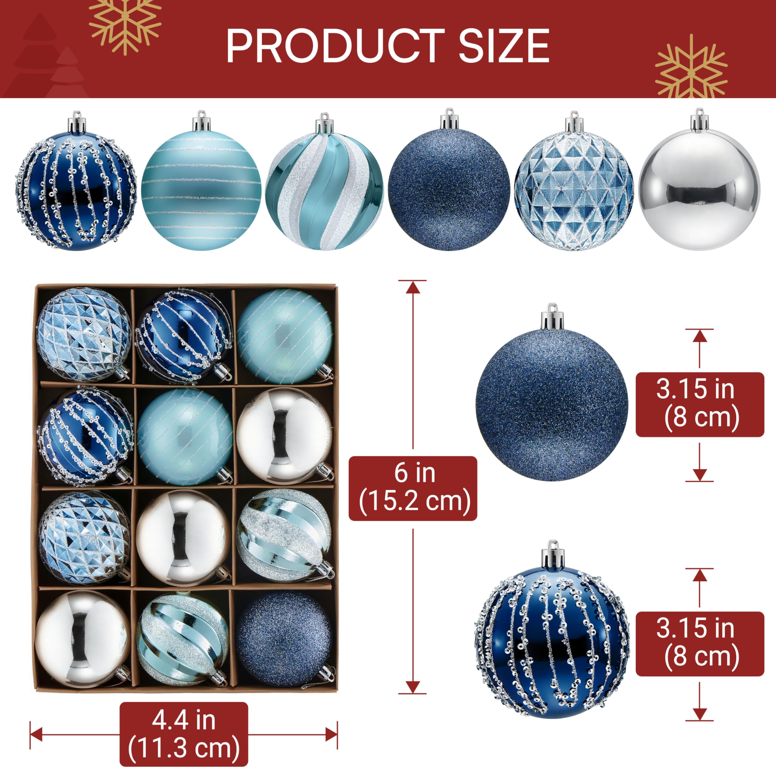 12 Pcs 3.15 Blue Silve Christmas Balls Ornaments Set - Image 4