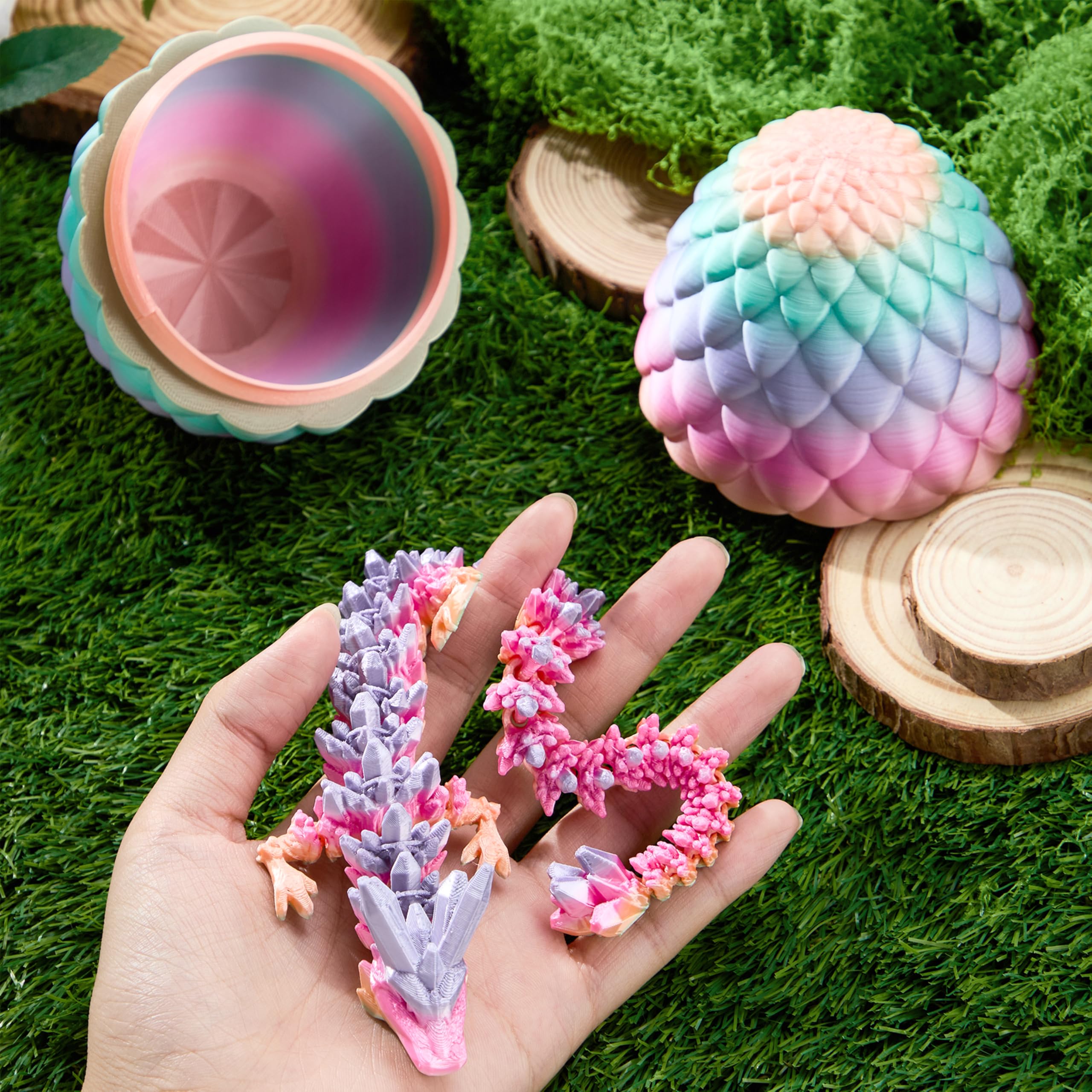 3D Printed Dragon Eggs with 12 Laser Rainbow Dragon Inside - Image 4