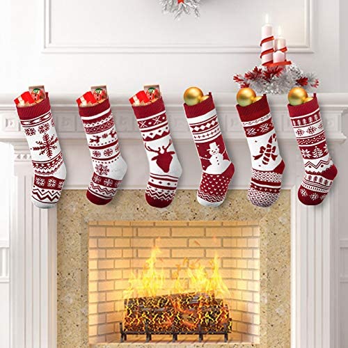 18in Knit Christmas Stockings, 6 Pack - Image 3