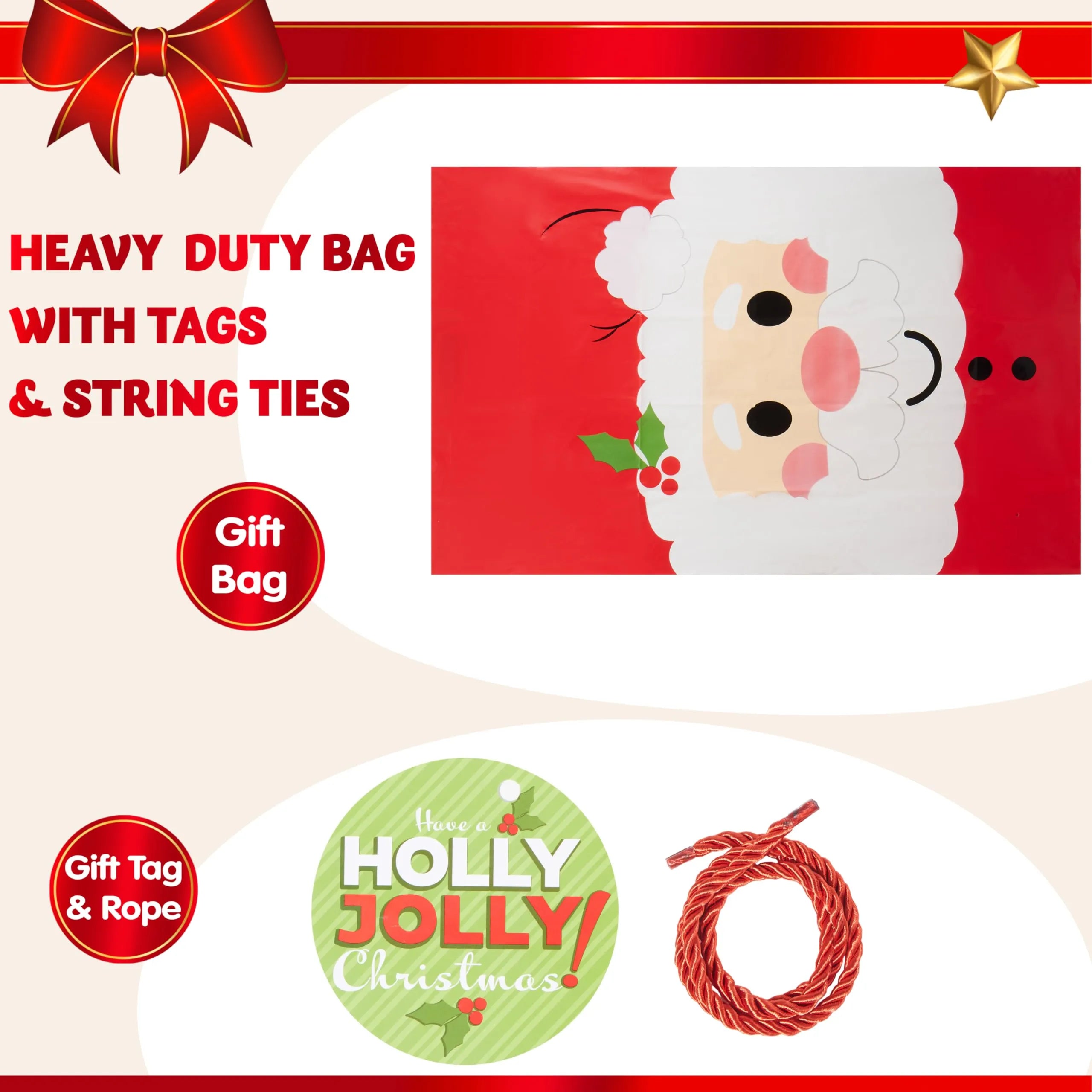 56in x36in Jumbo Christmas Santa Plastic Gift Wrapping Bag for Gift Giving - Image 2