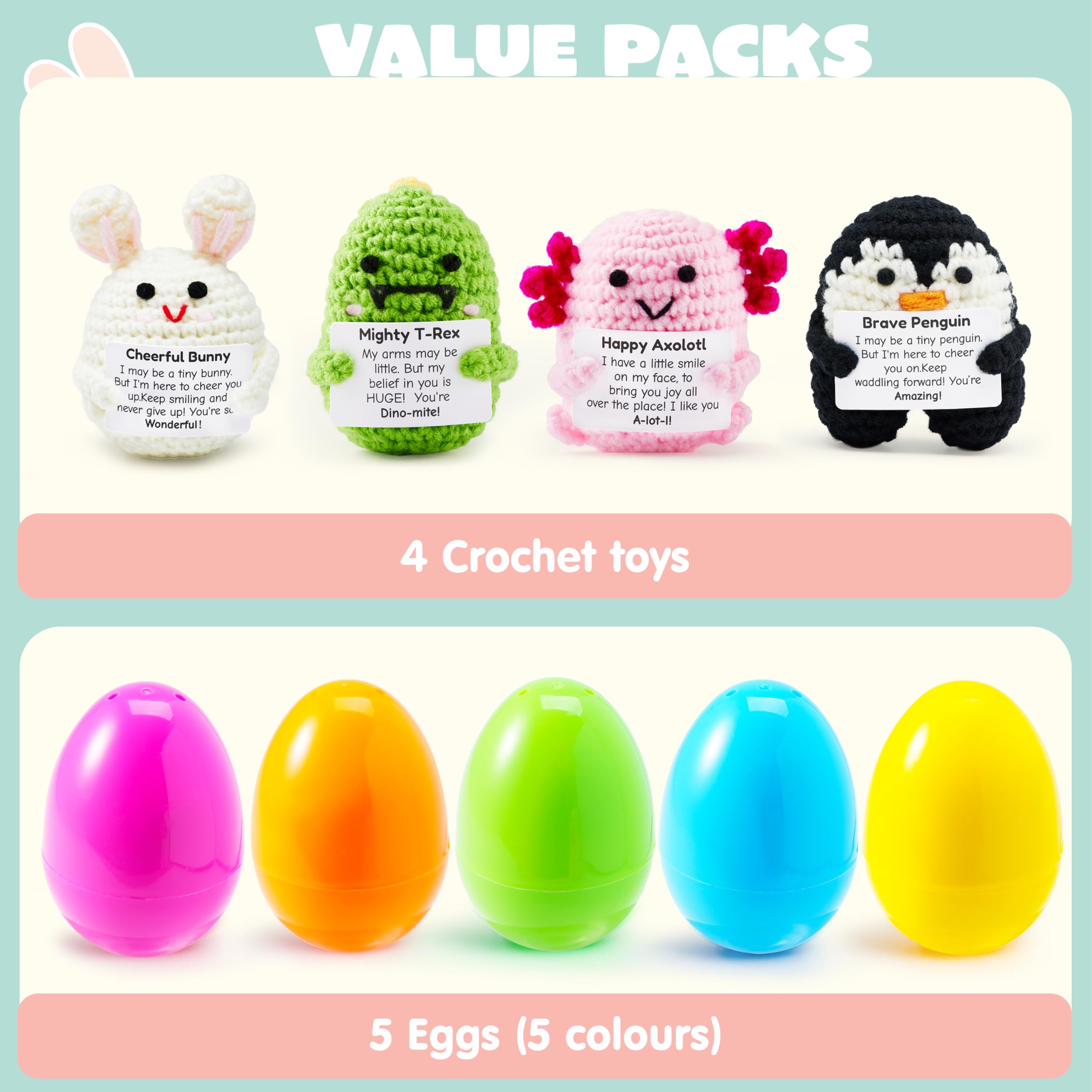 5 Pcs Jumbo Prefilled Easter Eggs with Crochet Toys for Egg Hunt, Party Favors & Classroom Prizes - Image 3