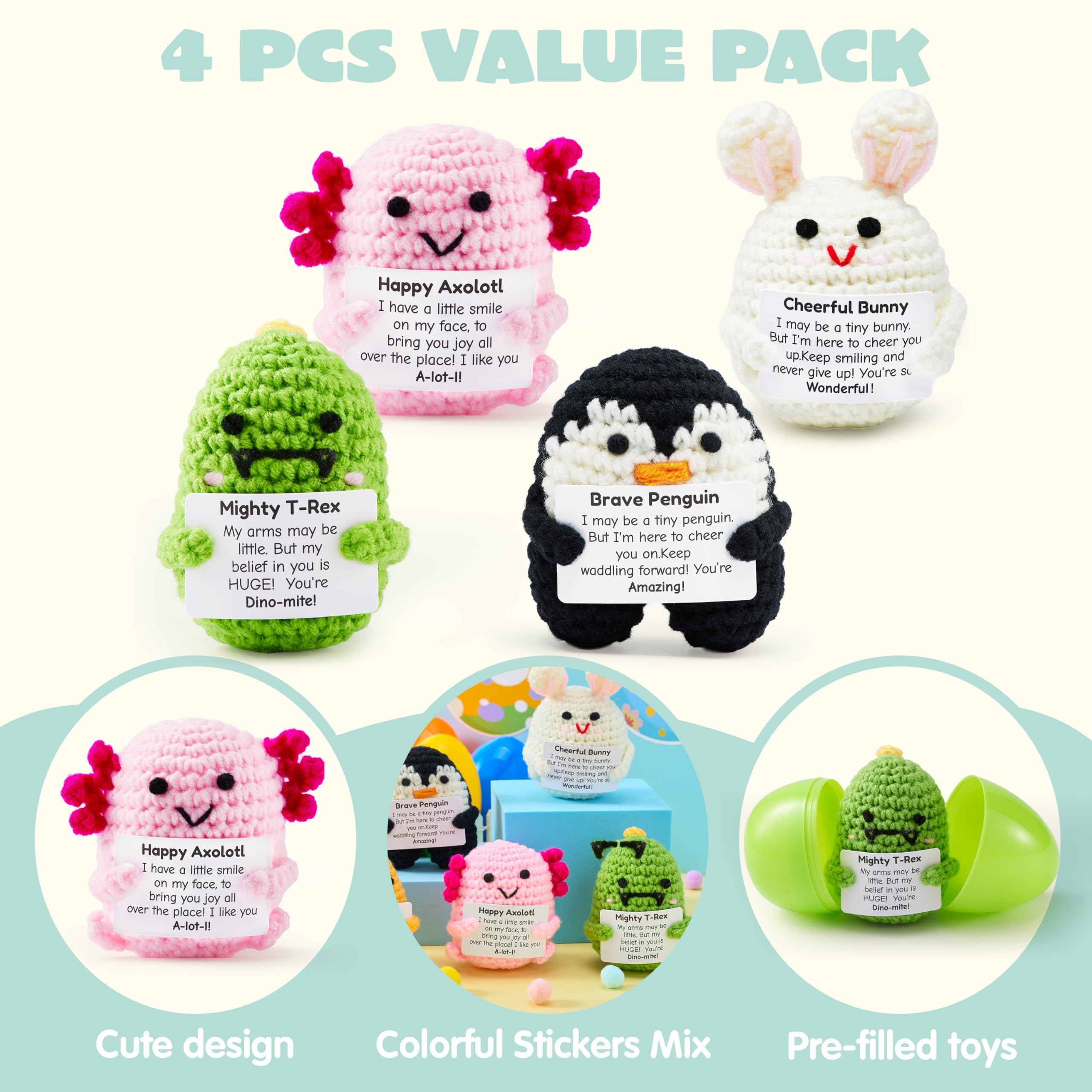 5 Pcs Jumbo Prefilled Easter Eggs with Crochet Toys for Egg Hunt, Party Favors & Classroom Prizes - Image 5
