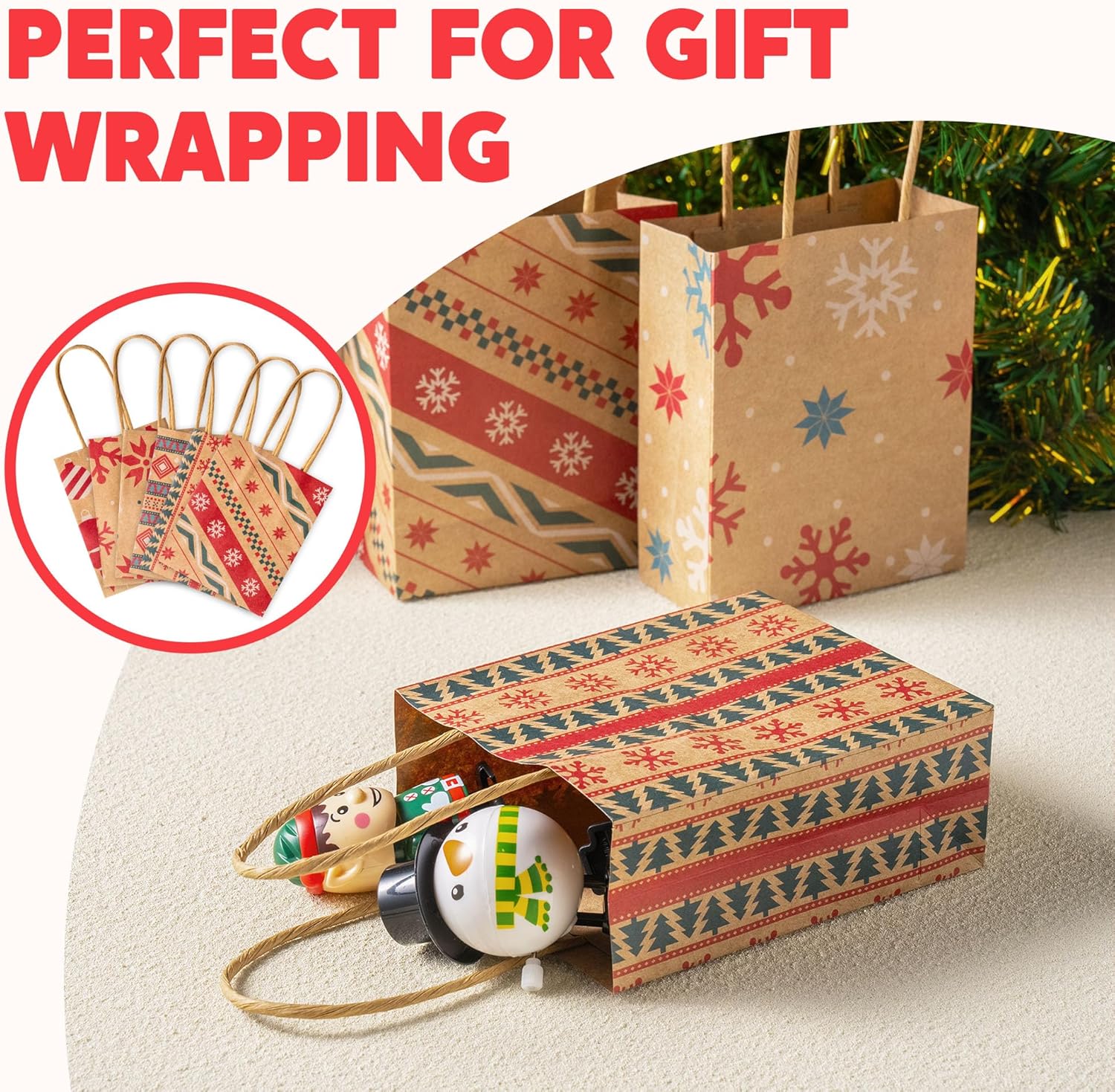 24 PCS Christmas Kraft Gift Bags with Handles - Image 5
