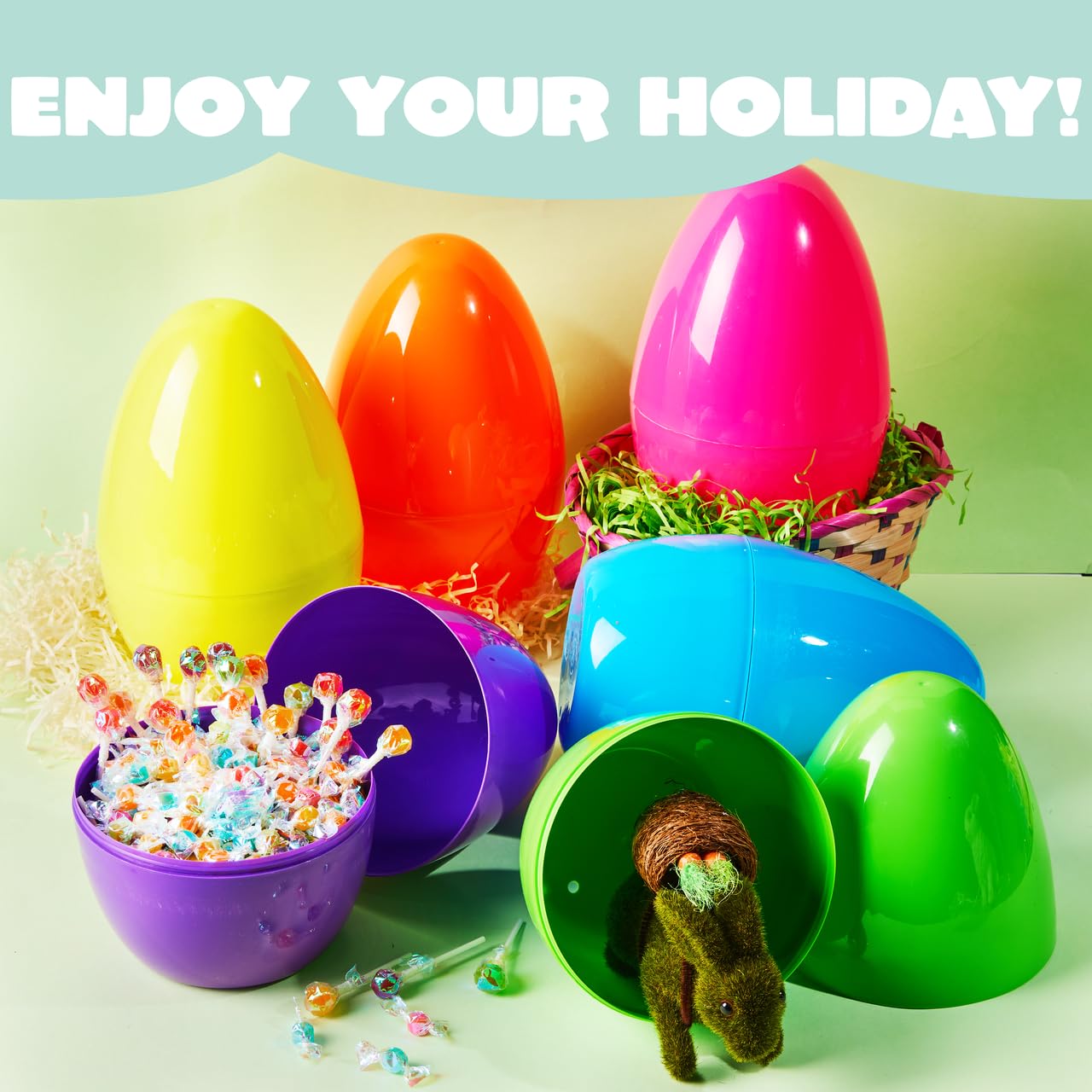 6Pcs 10 Jumbo Plastic Easter Egg Shells Fillable for Easter Egg Hunt - Image 5