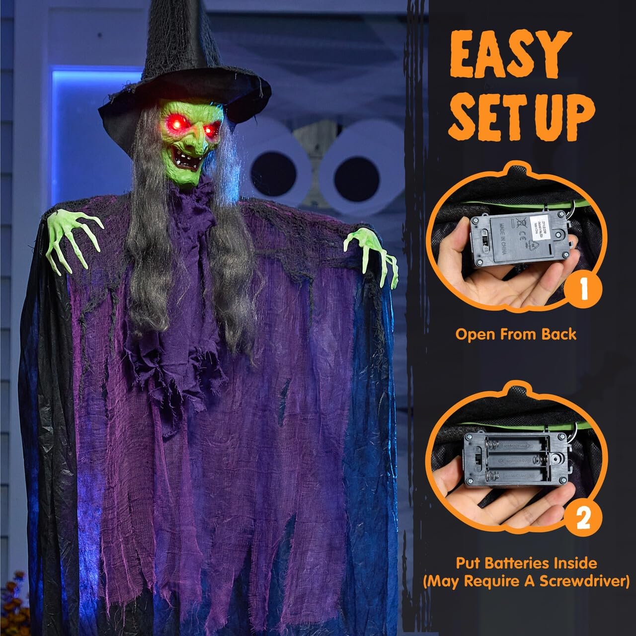 72” Halloween Hanging Witch Decorations Outdoor - Image 5