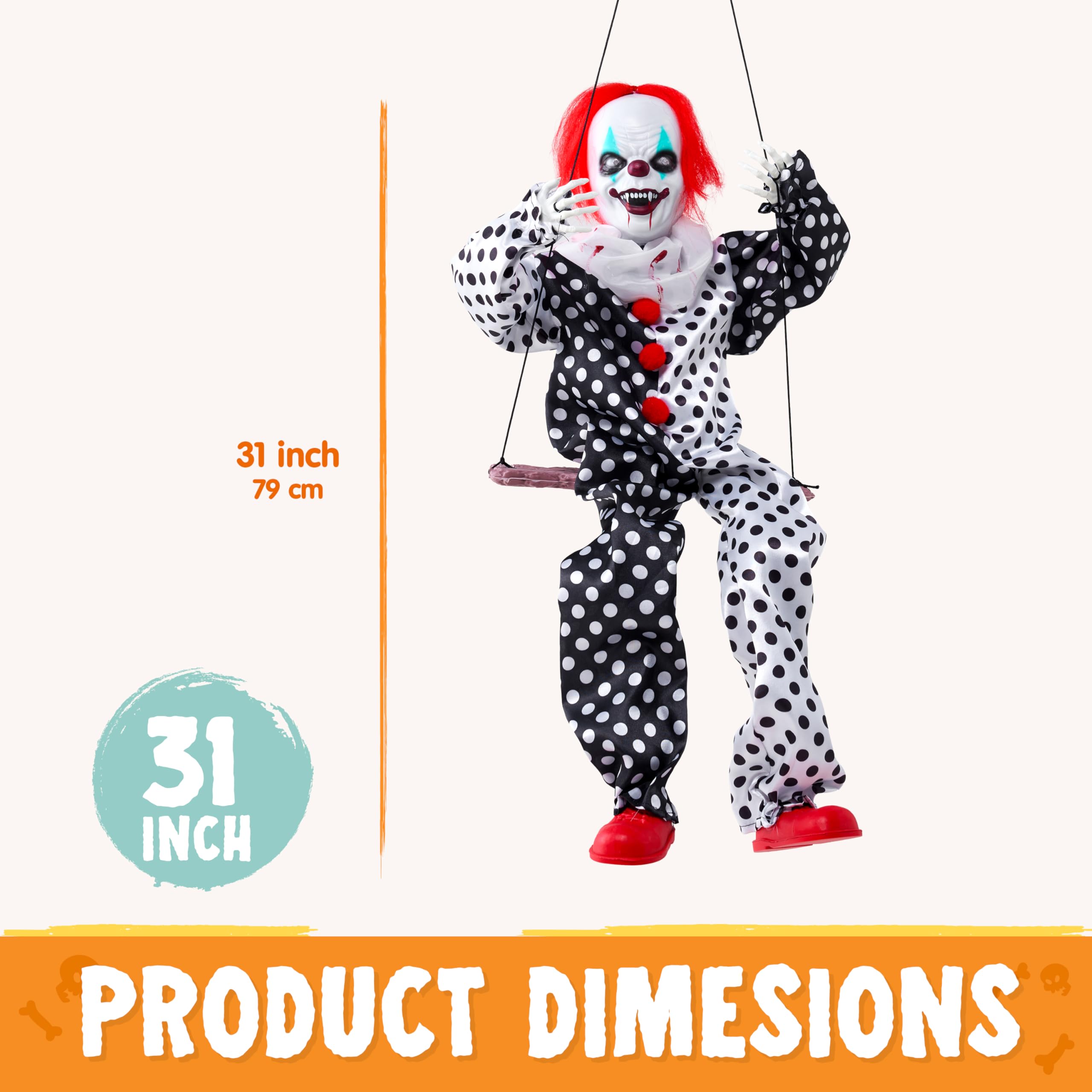 Halloween Hanging Swinging Animatronic Clown - Image 5