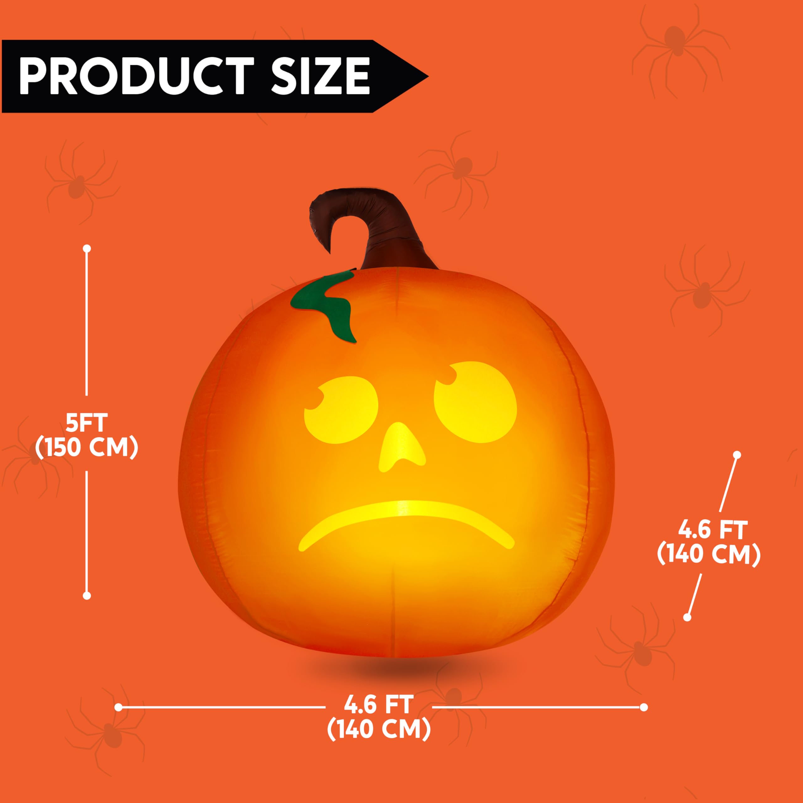 5Ft Halloween Inflatable Pumpkin Outdoor Decoration - Image 5