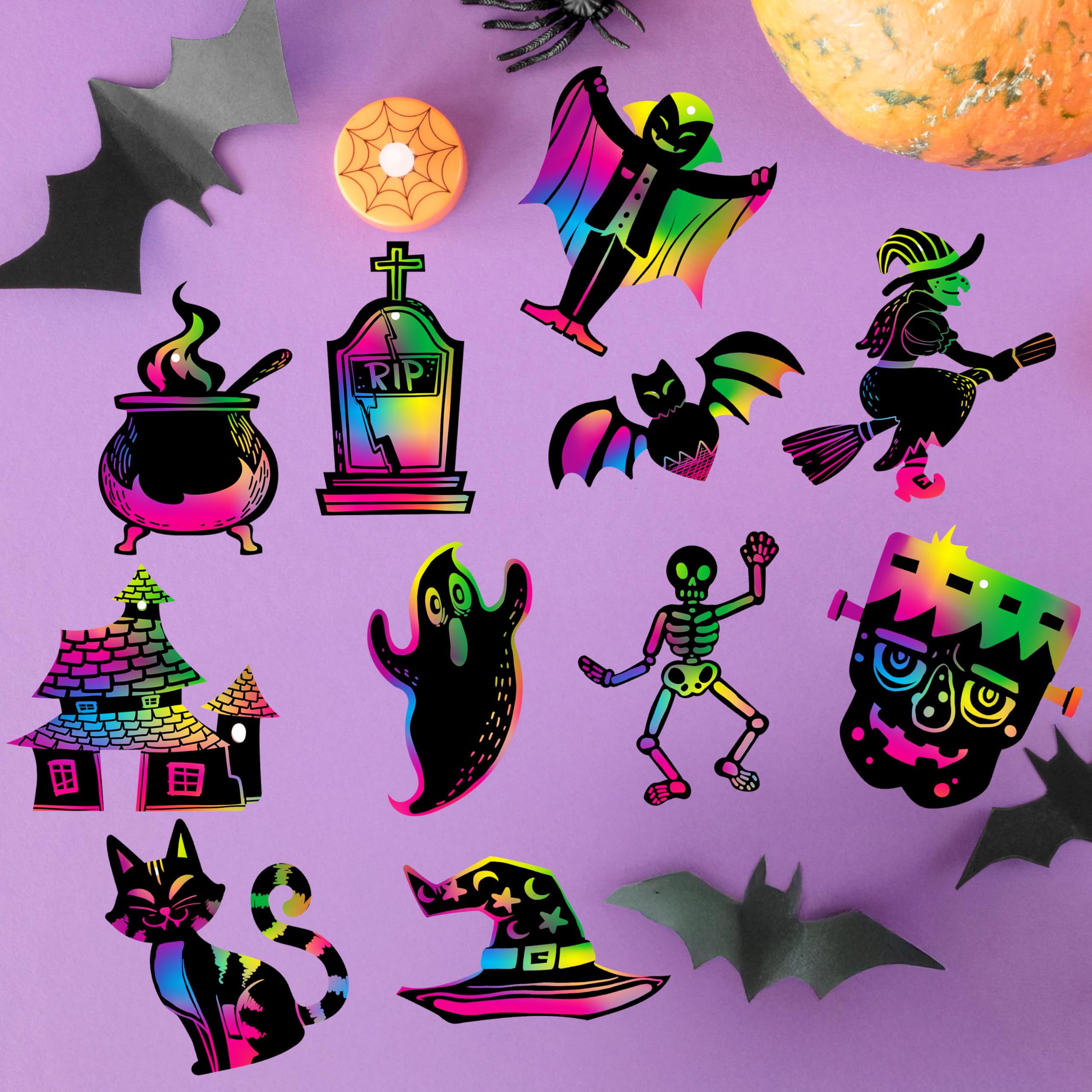120 Pcs Halloween Rainbow Scratch Art Crafts for Kid - Image 5