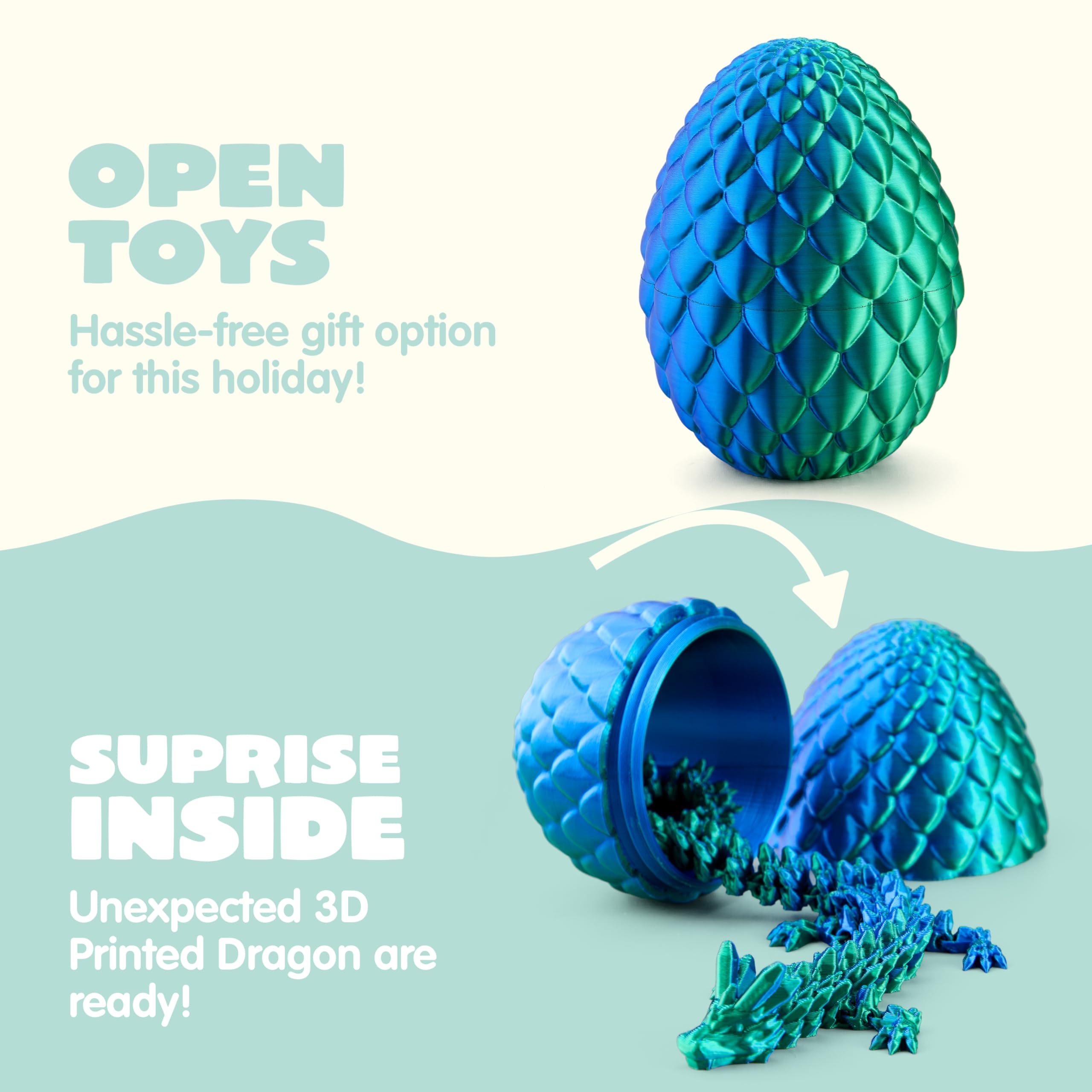 3D Printed Dragon Egg with 12 Laser Blue-Green Dragon Inside - Image 5