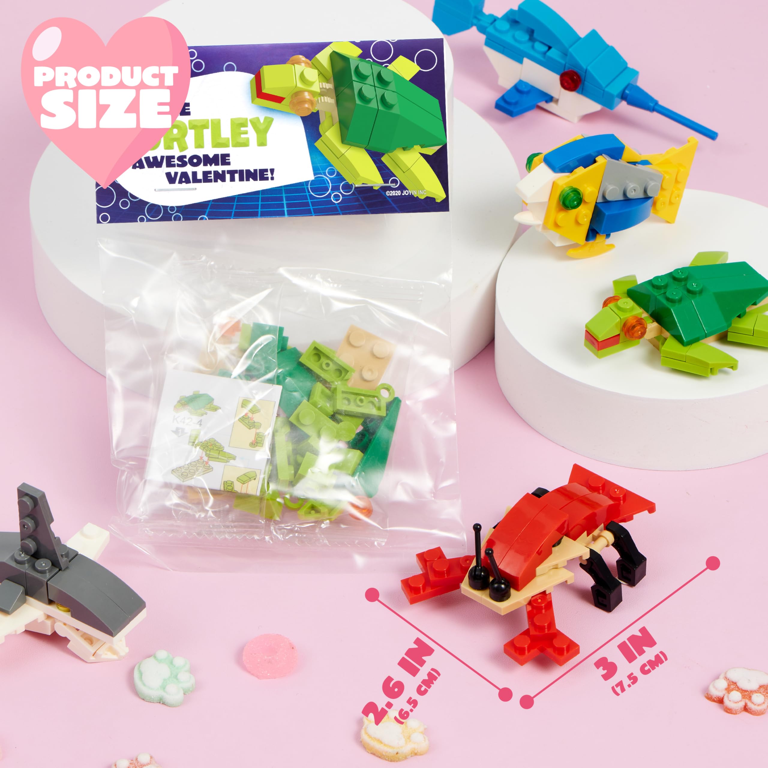 24 Packs Valentines Day Cards with Sea Animal Building Blocks for Gifts Party Favor - Image 5