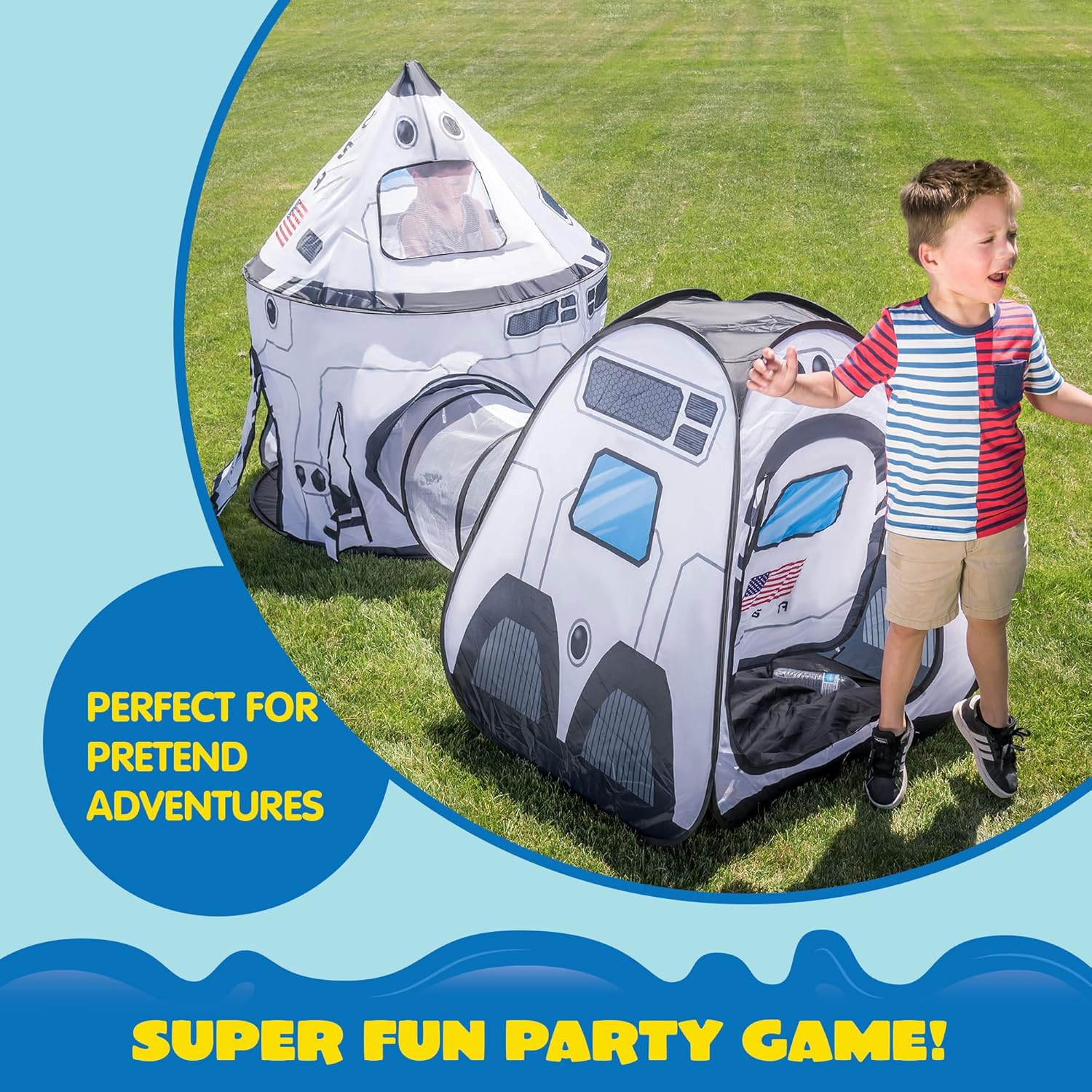 White Rocket Ship Pop Up Play Tent With Tunnel - Image 5