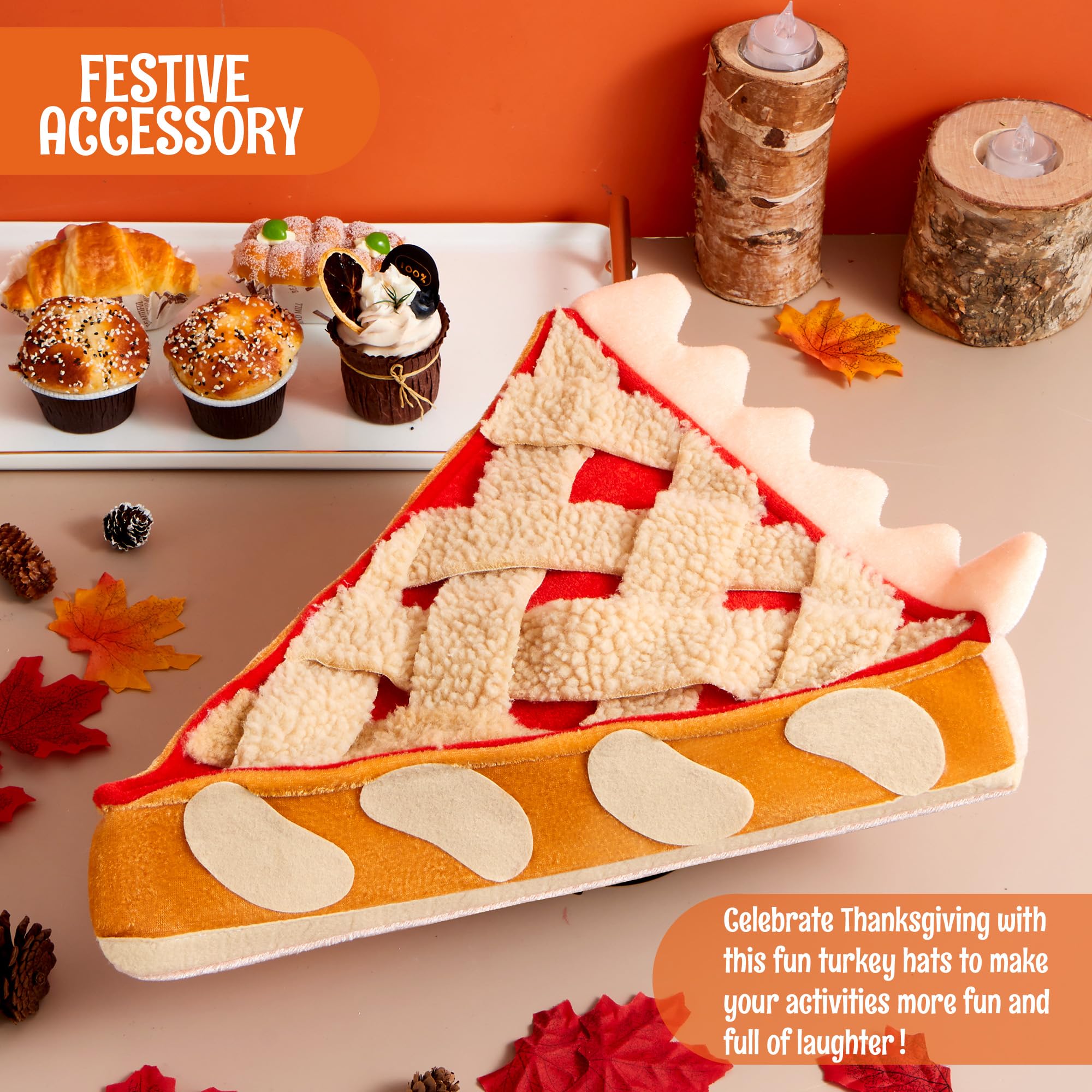 2 PCS Thanksgiving Decorative Plush Pumpkin & Apple Pie Hats - Image 5