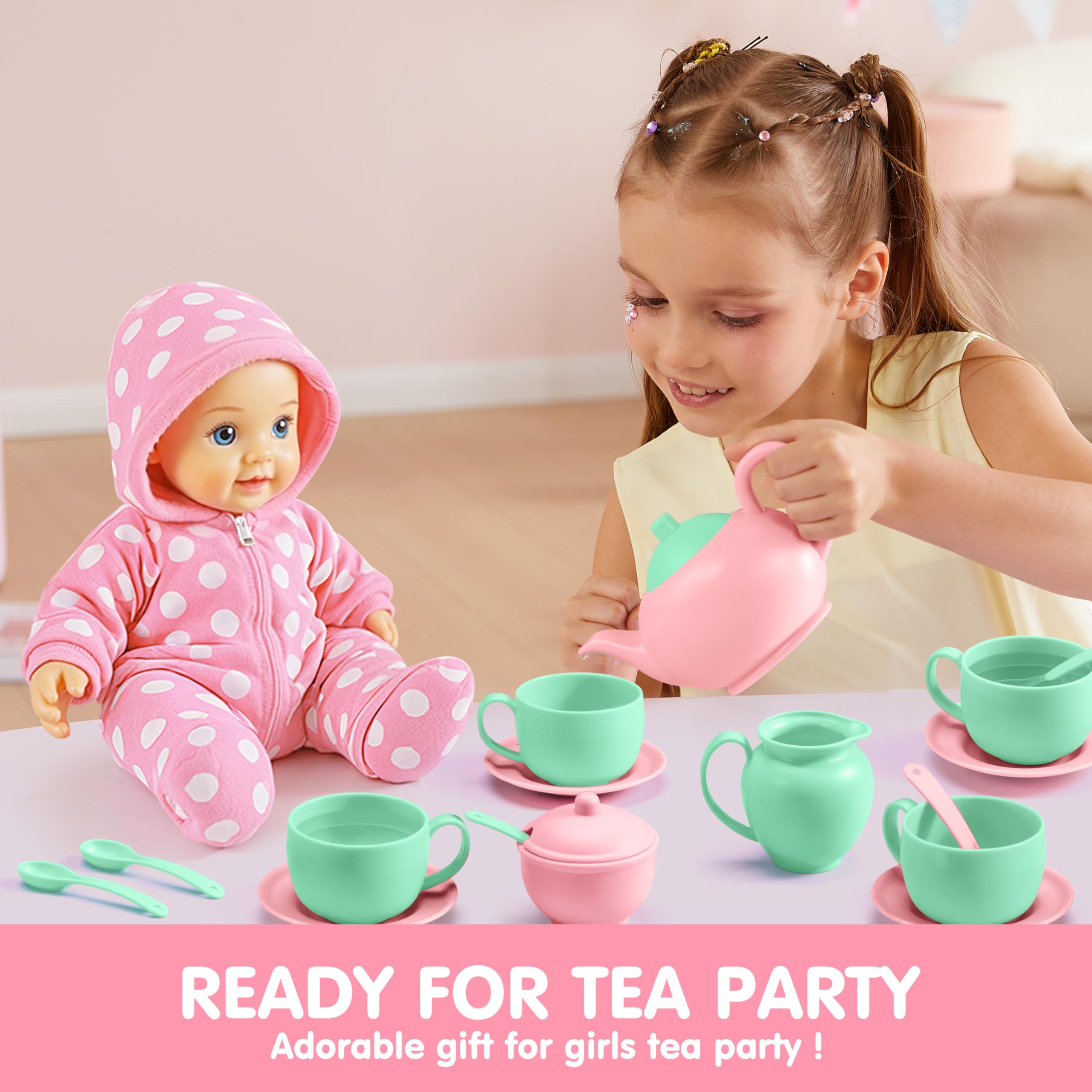 18PCS Pretend Tea Party Set - Baby Pink Teapot - Image 5