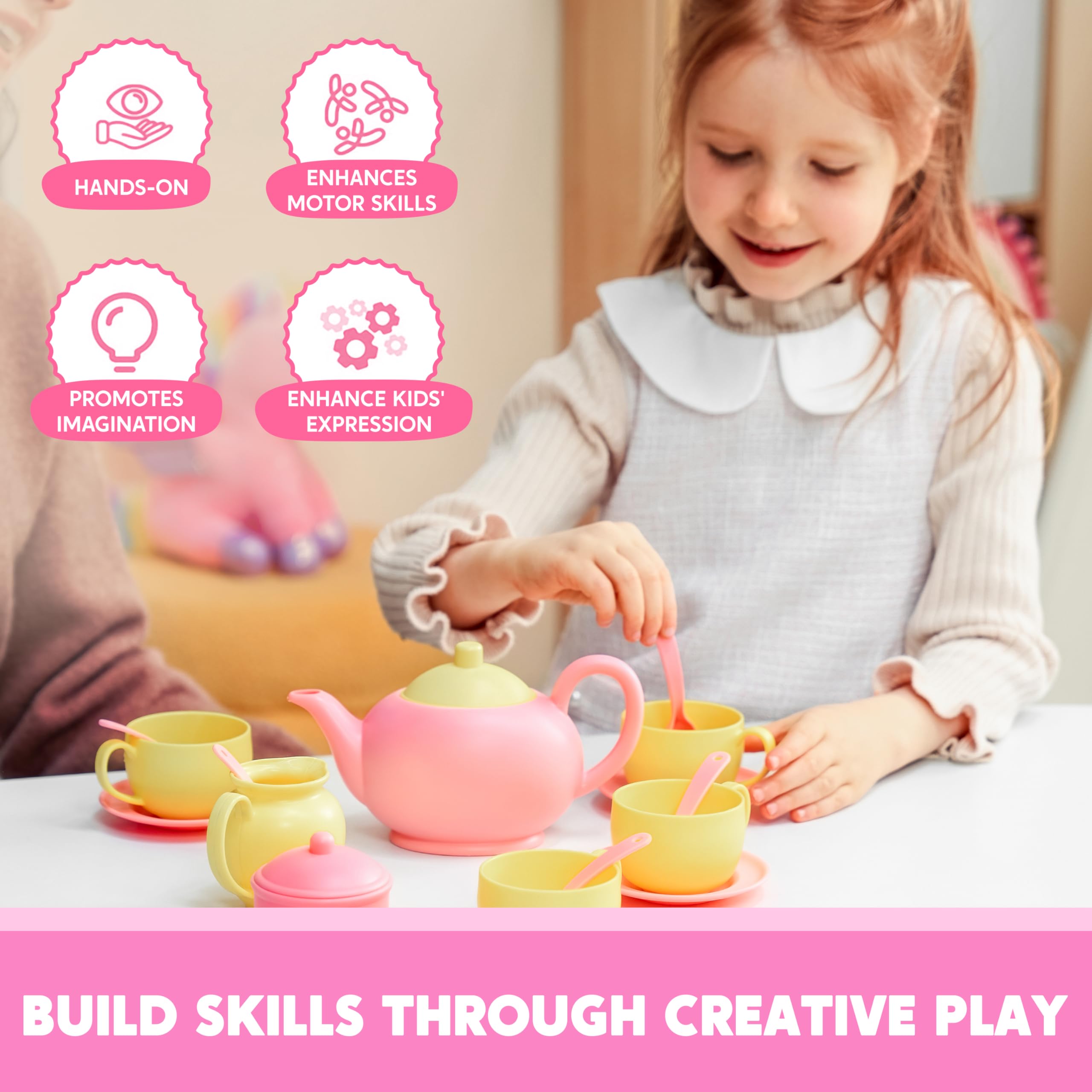 18PCS Pretend Tea Party Set - Pink Teapot - Image 5