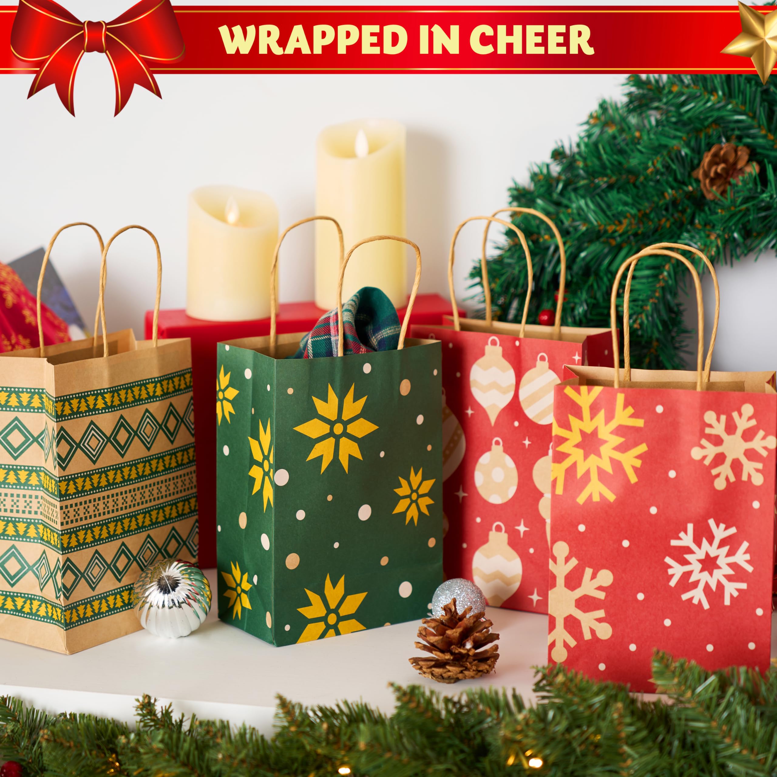 24PCS Christmas Kraft Bags Holiday Paper Goody Gift Bags - Image 2
