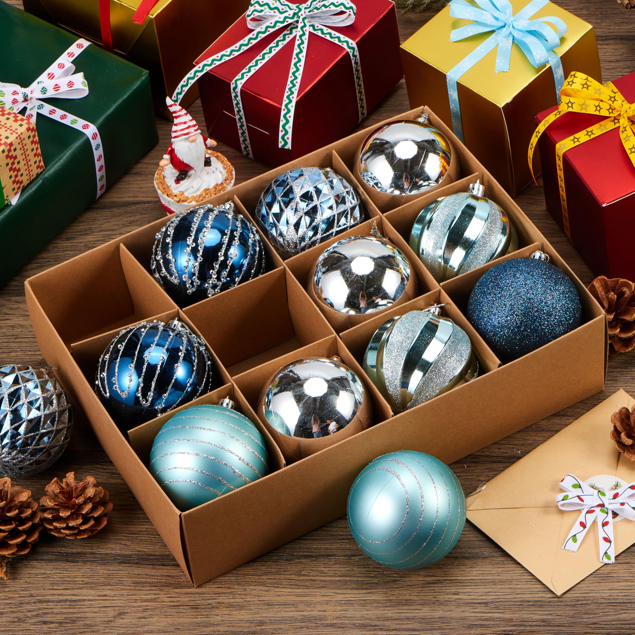 12 Pcs 3.15 Blue Silve Christmas Balls Ornaments Set - Image 5