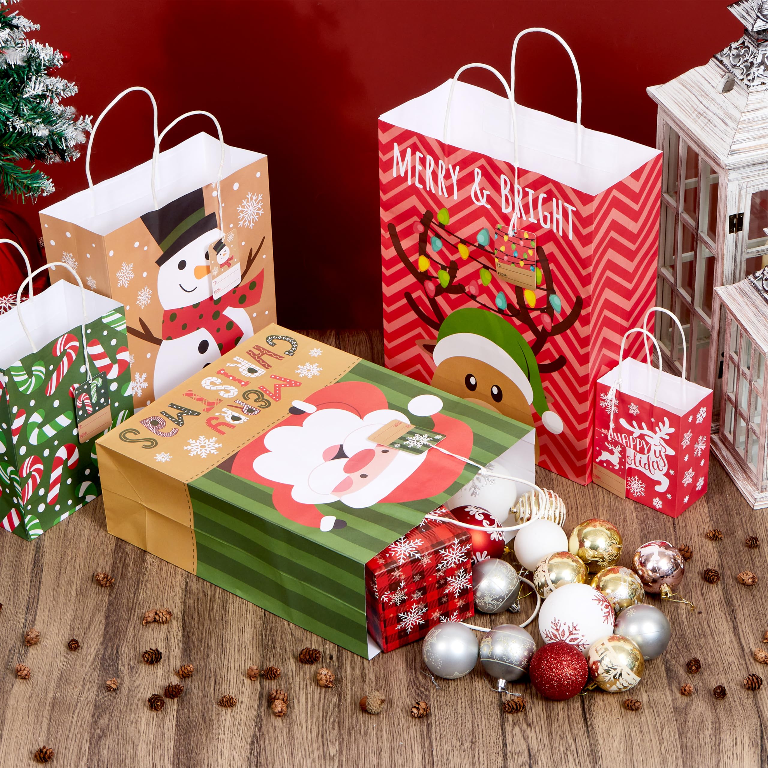 24 Packs Christmas White Kraft Gift Bag - Image 5