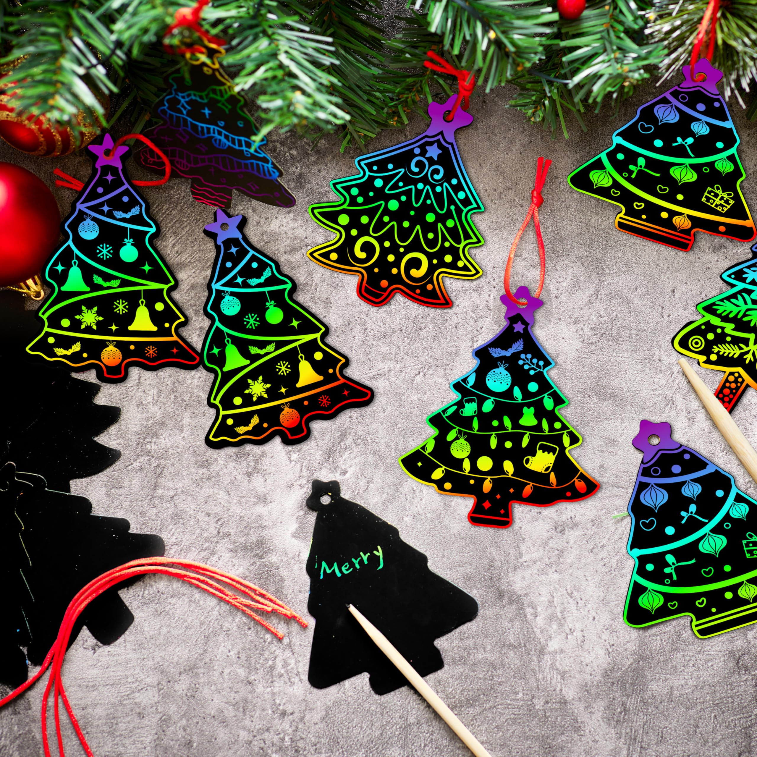 72 Pcs Christmas Scratch Art Ornaments - Image 5