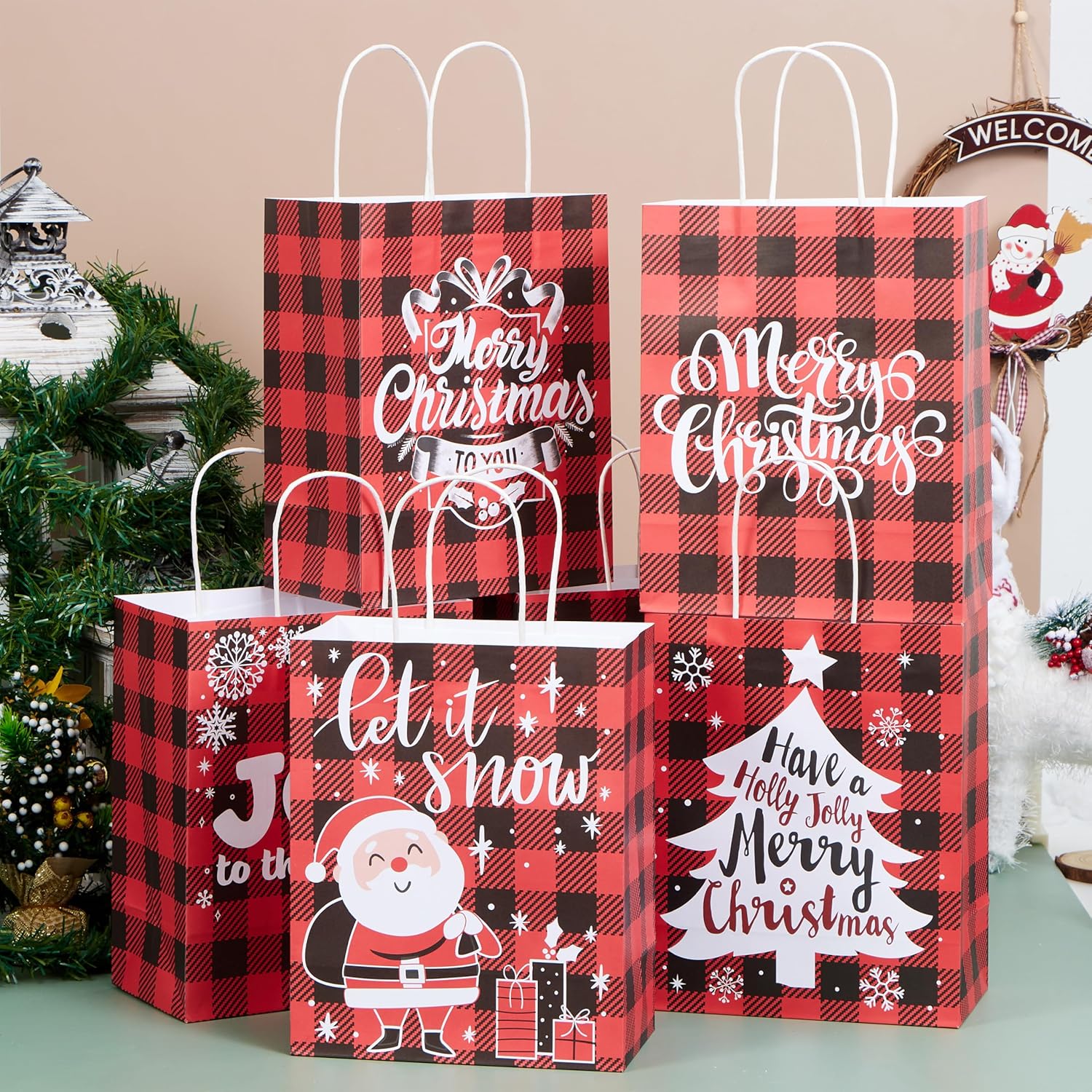 18 PCS Christmas White Kraft Bags with Handles - Image 5